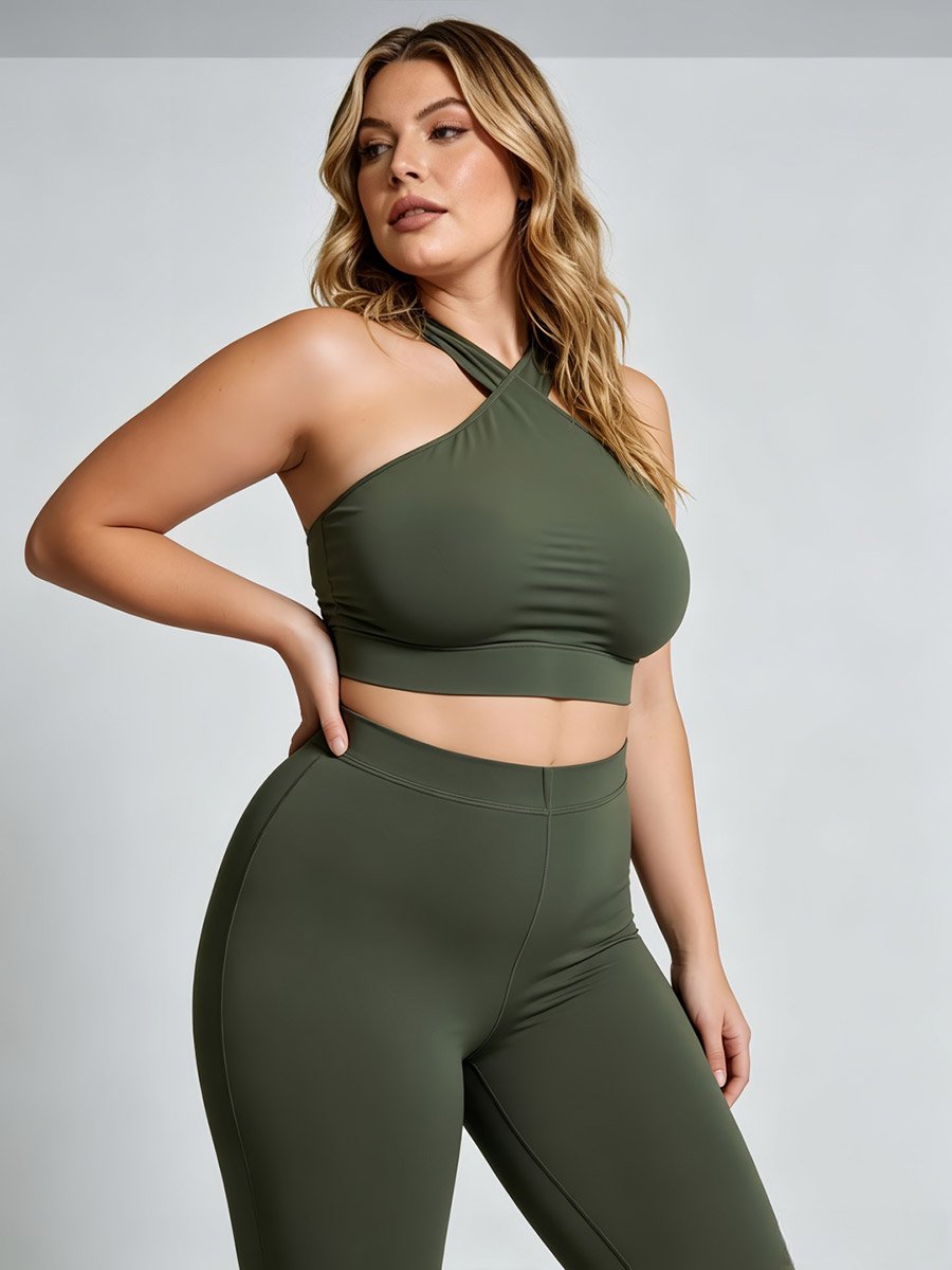 Plus Size Green Solid Leggings