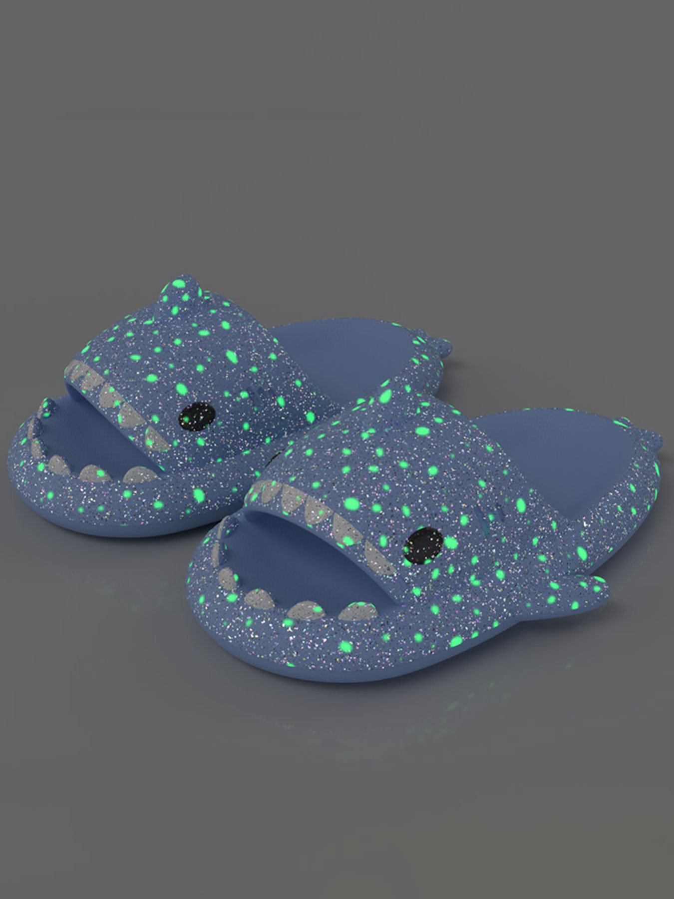 Sparkle Blue Shark Slides for Women - Glow-in-the-Dark Novelty Footwear