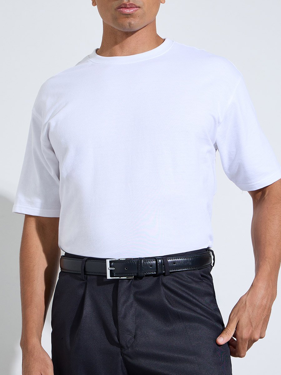 Black Solid Belt with Buckle