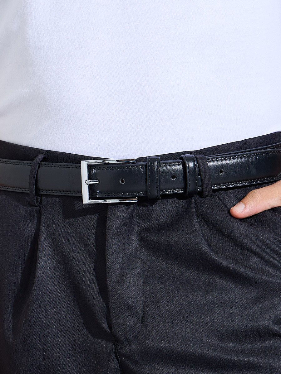 Black Solid Belt with Buckle