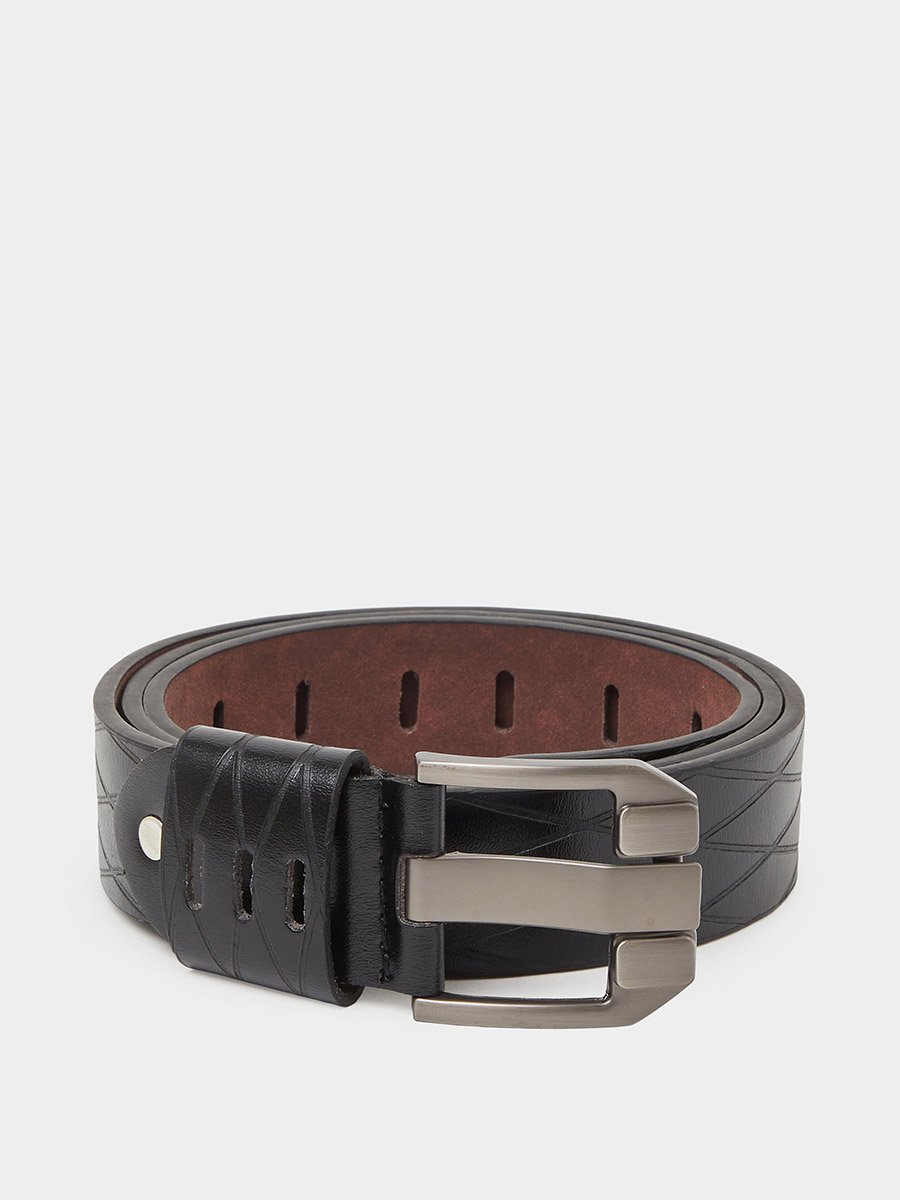Black Textured Belt with Buckle