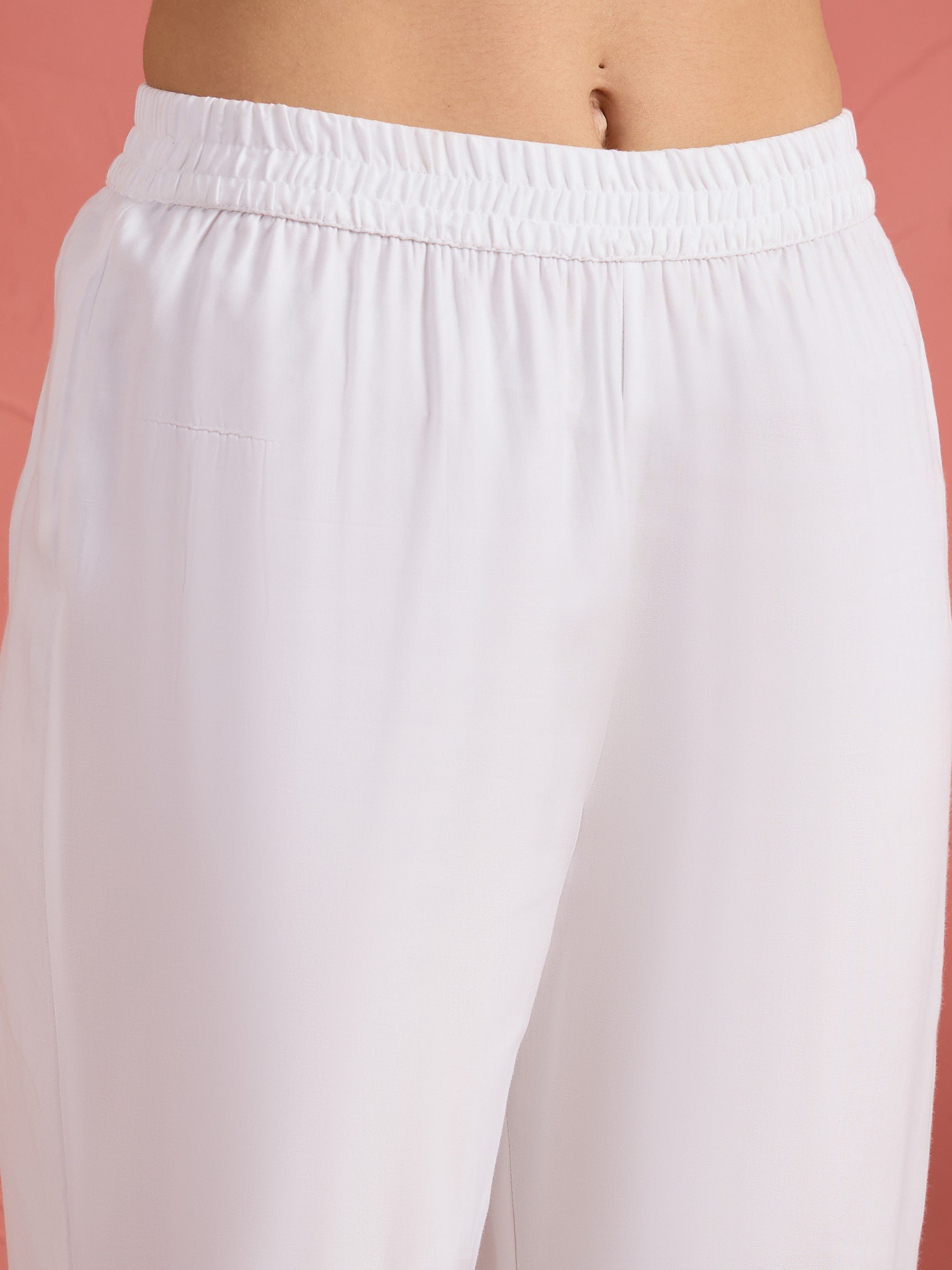 White Embroidered Choga Kurta and Pencil Pants Set