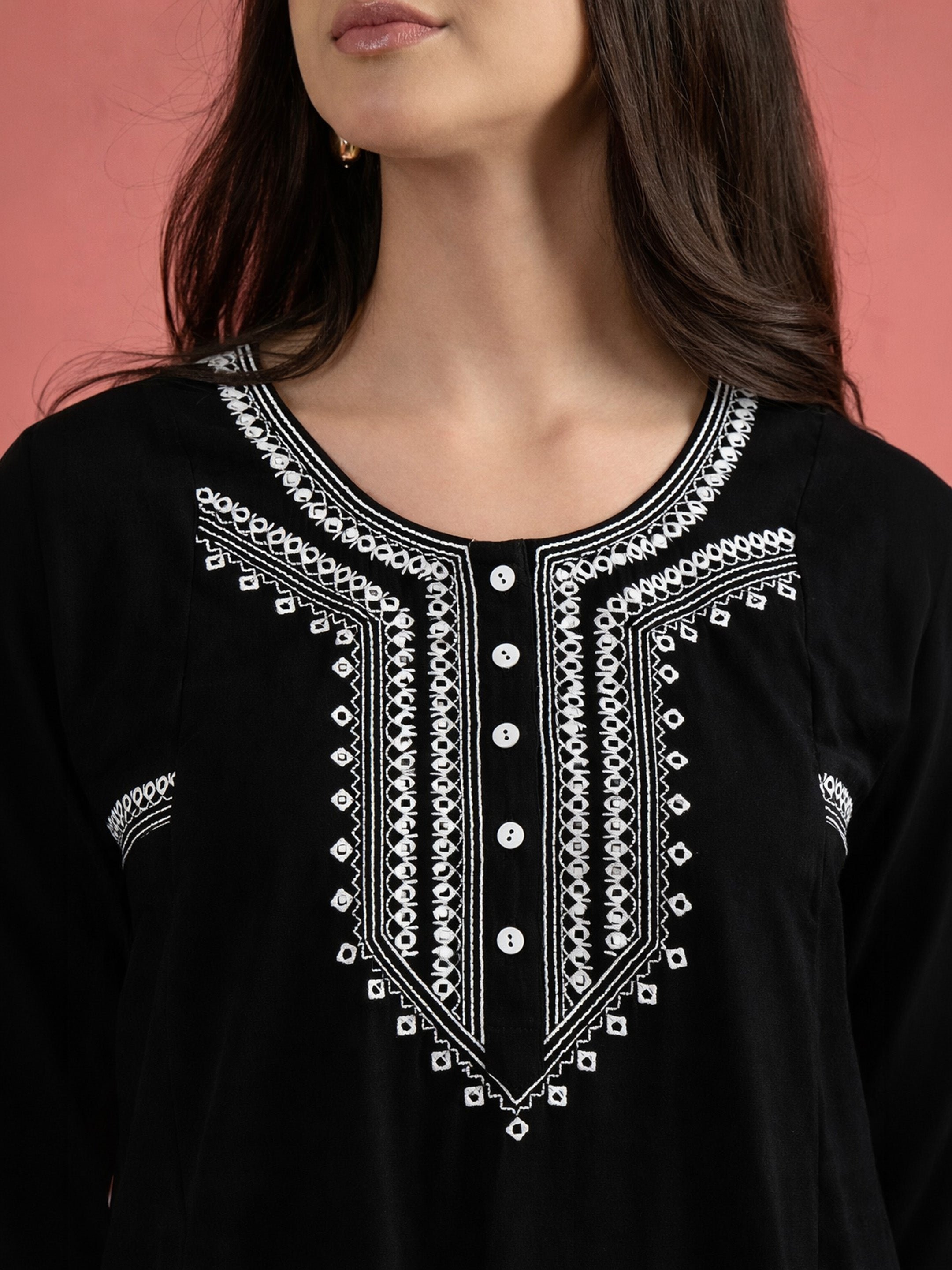 Black Embroidered Choga Kurta and Pencil Pants Set