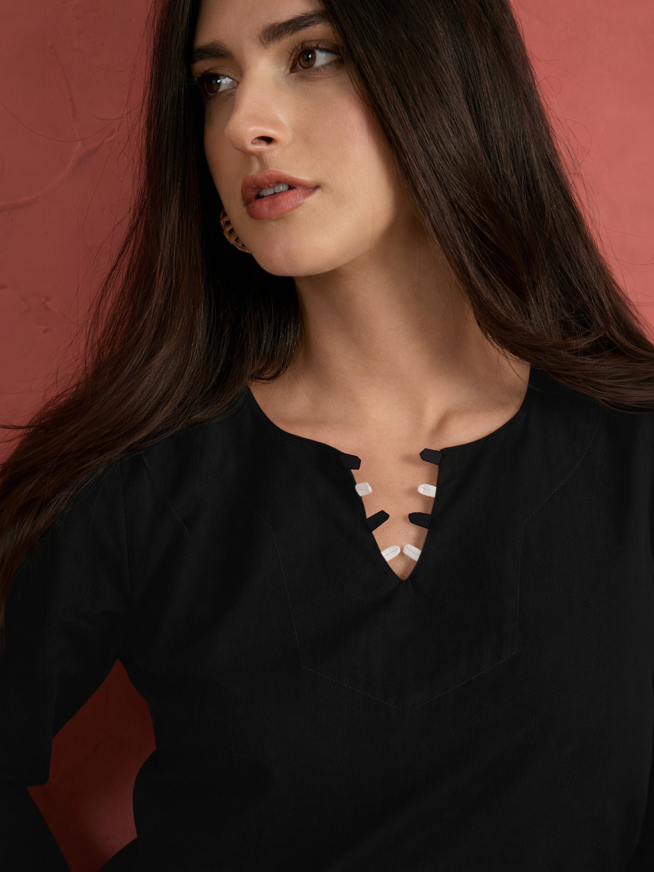 Black Embroidered Kurta and Straight Pants Set