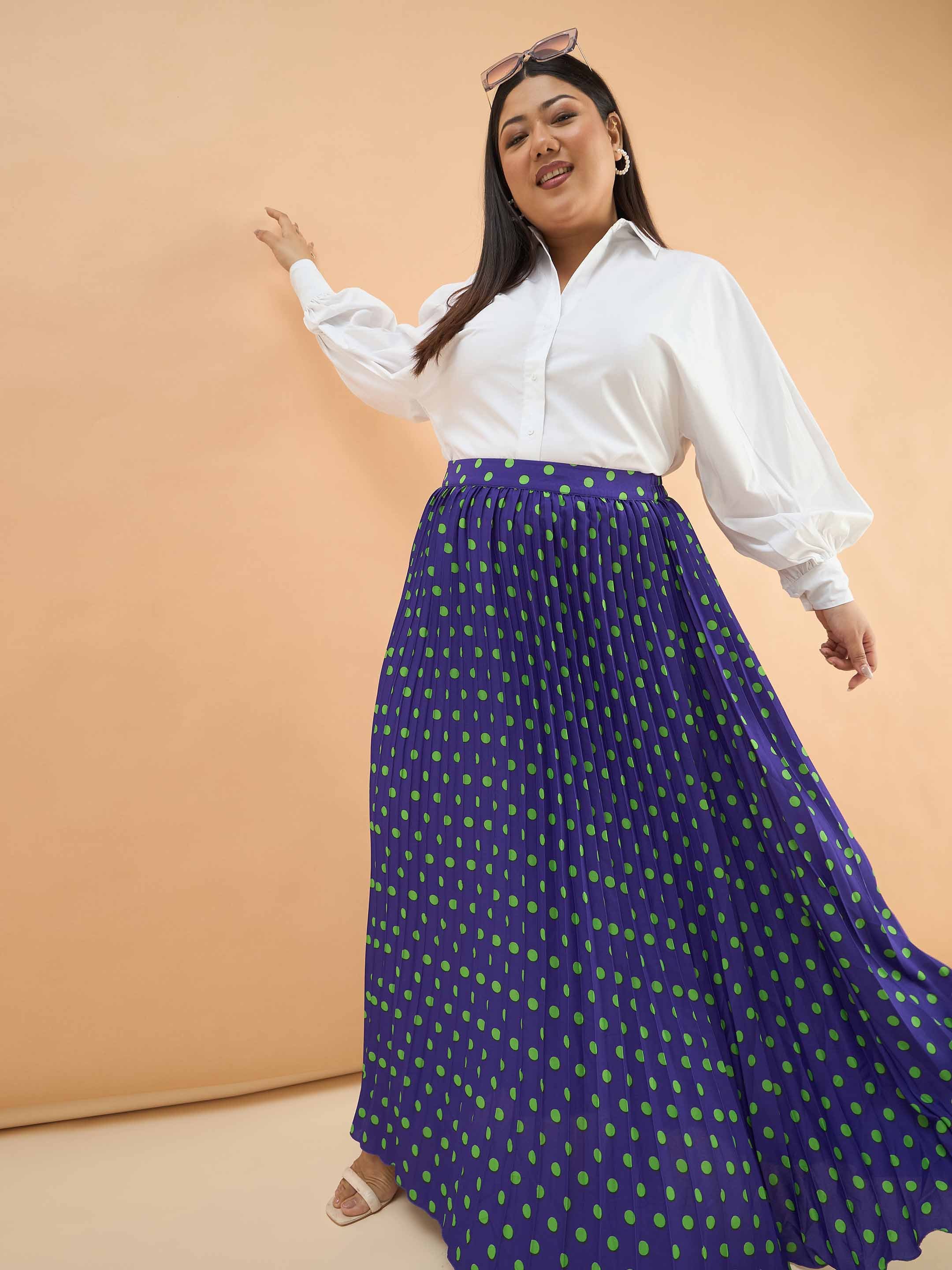 Plus Size Purple Polka Dot Accordion Pleated Maxi Skirt