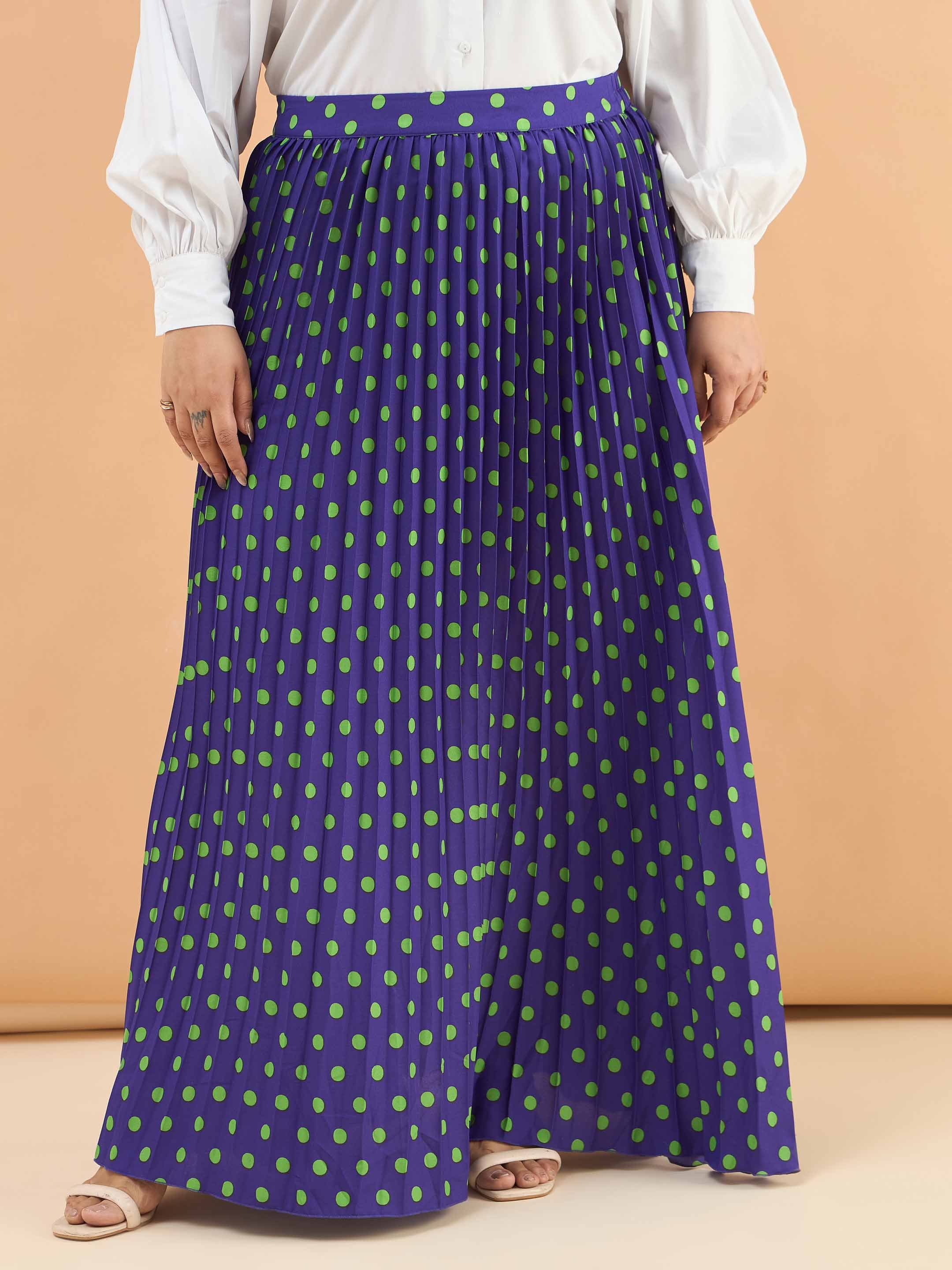 Plus Size Purple Polka Dot Accordion Pleated Maxi Skirt