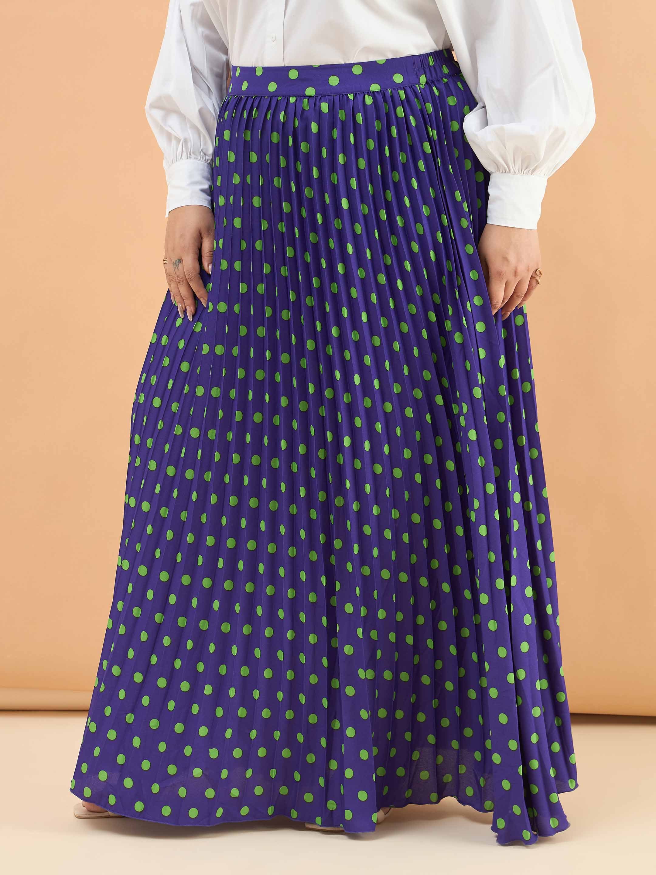Plus Size Purple Polka Dot Accordion Pleated Maxi Skirt