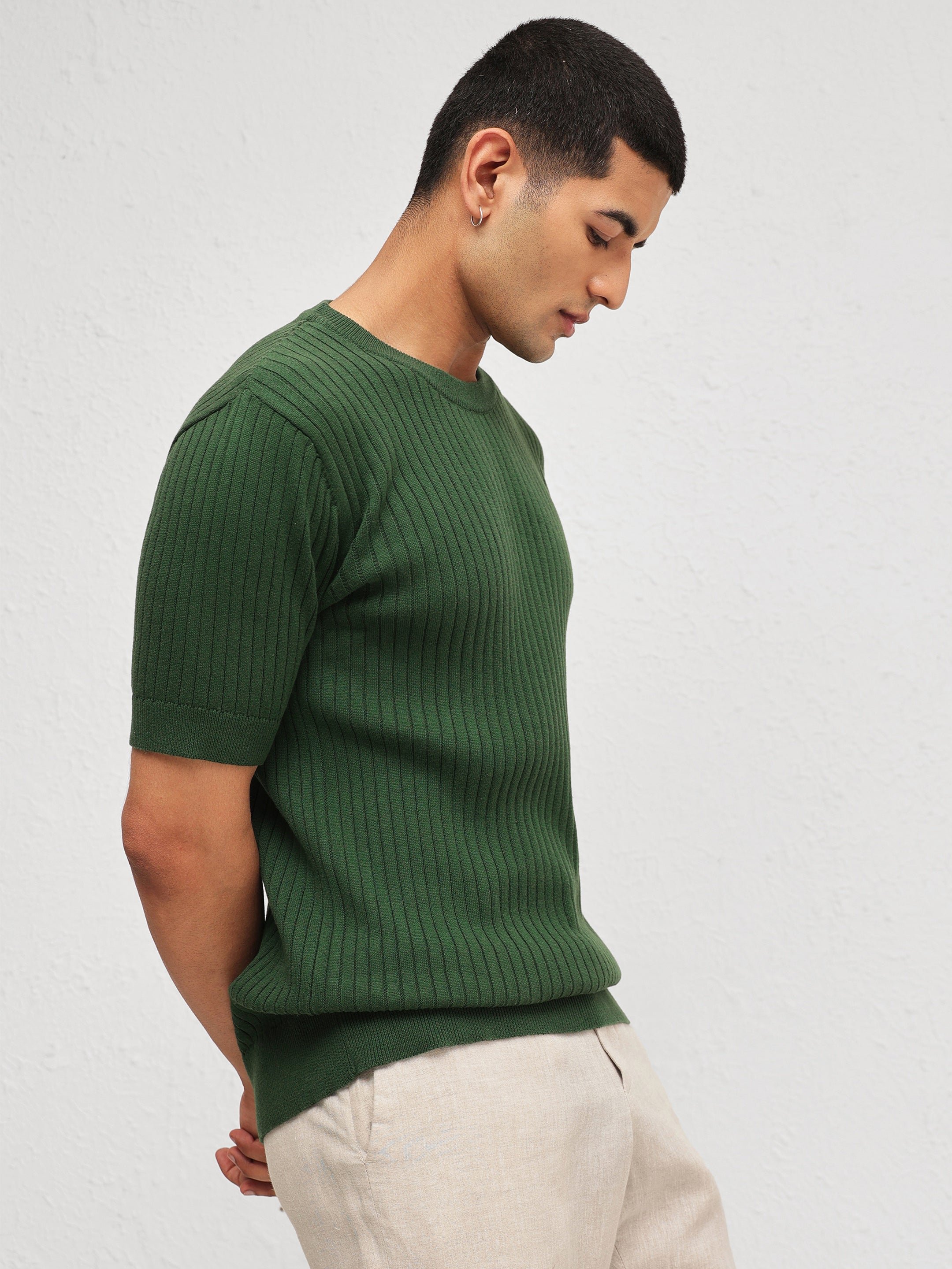 Men Emelard Green Round Neck Relaxed Fit T-Shirt