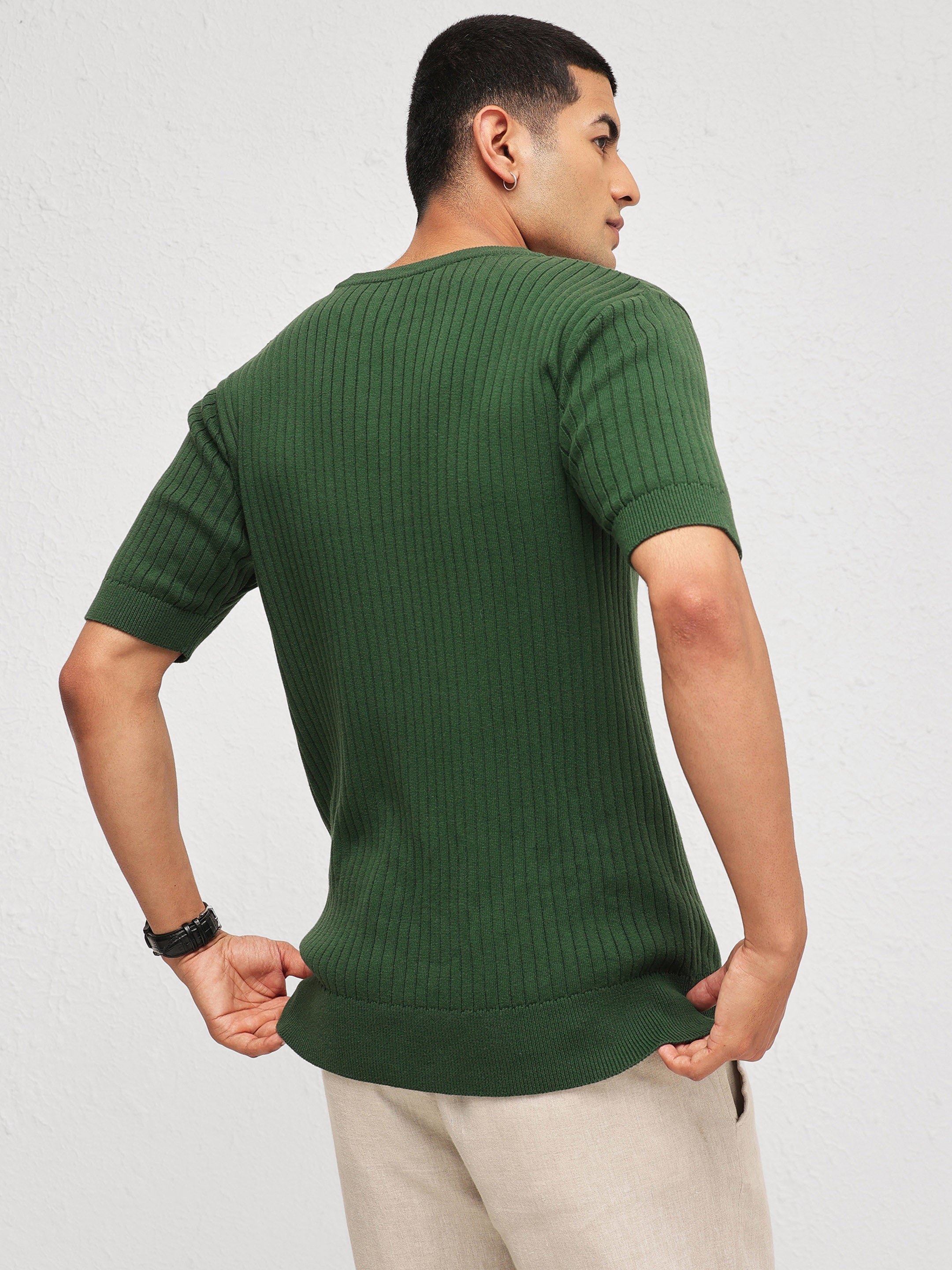 Men Emelard Green Round Neck Relaxed Fit T-Shirt