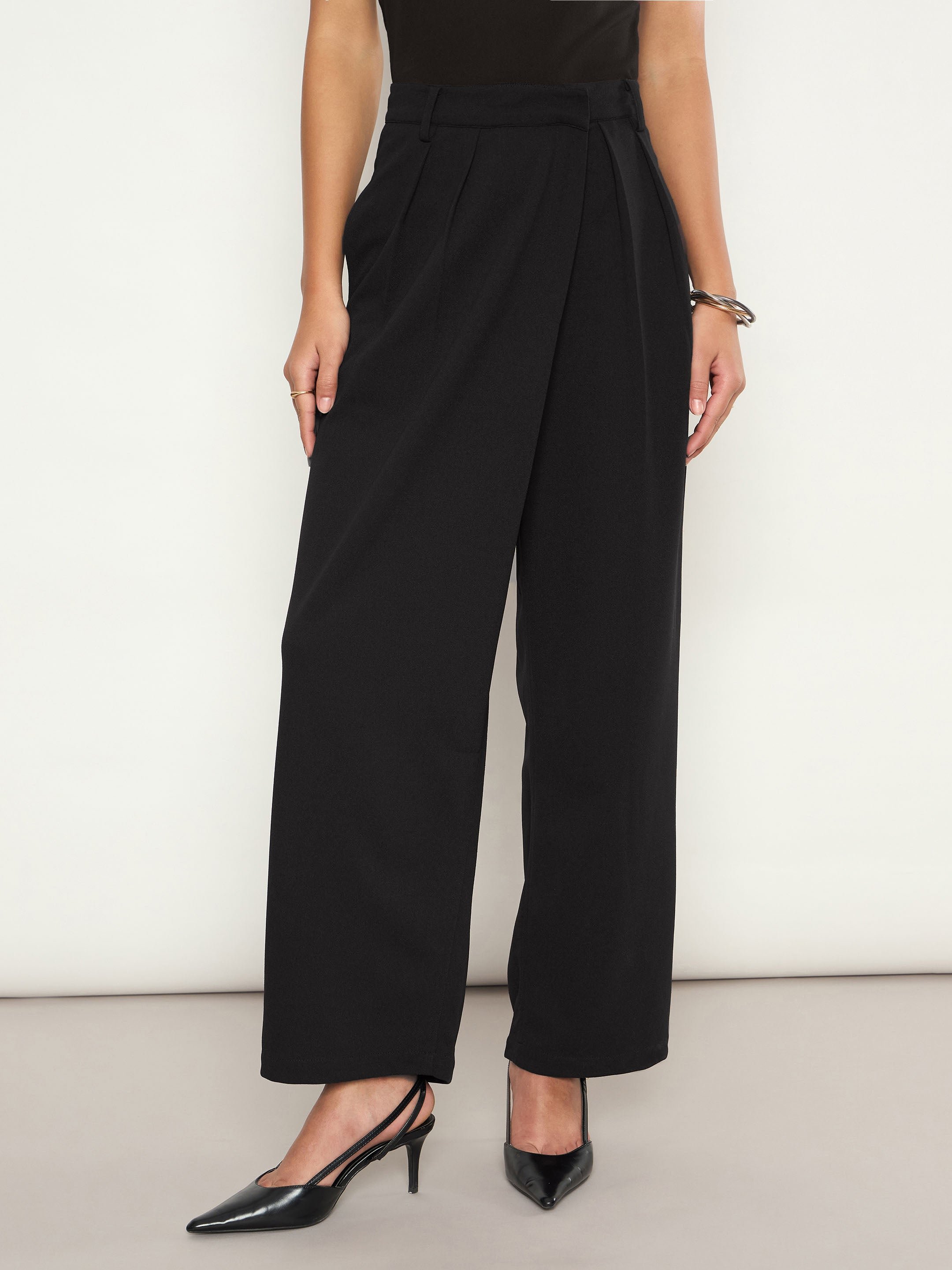 Black Halter Neck Top and Wrap Straight Pants Set