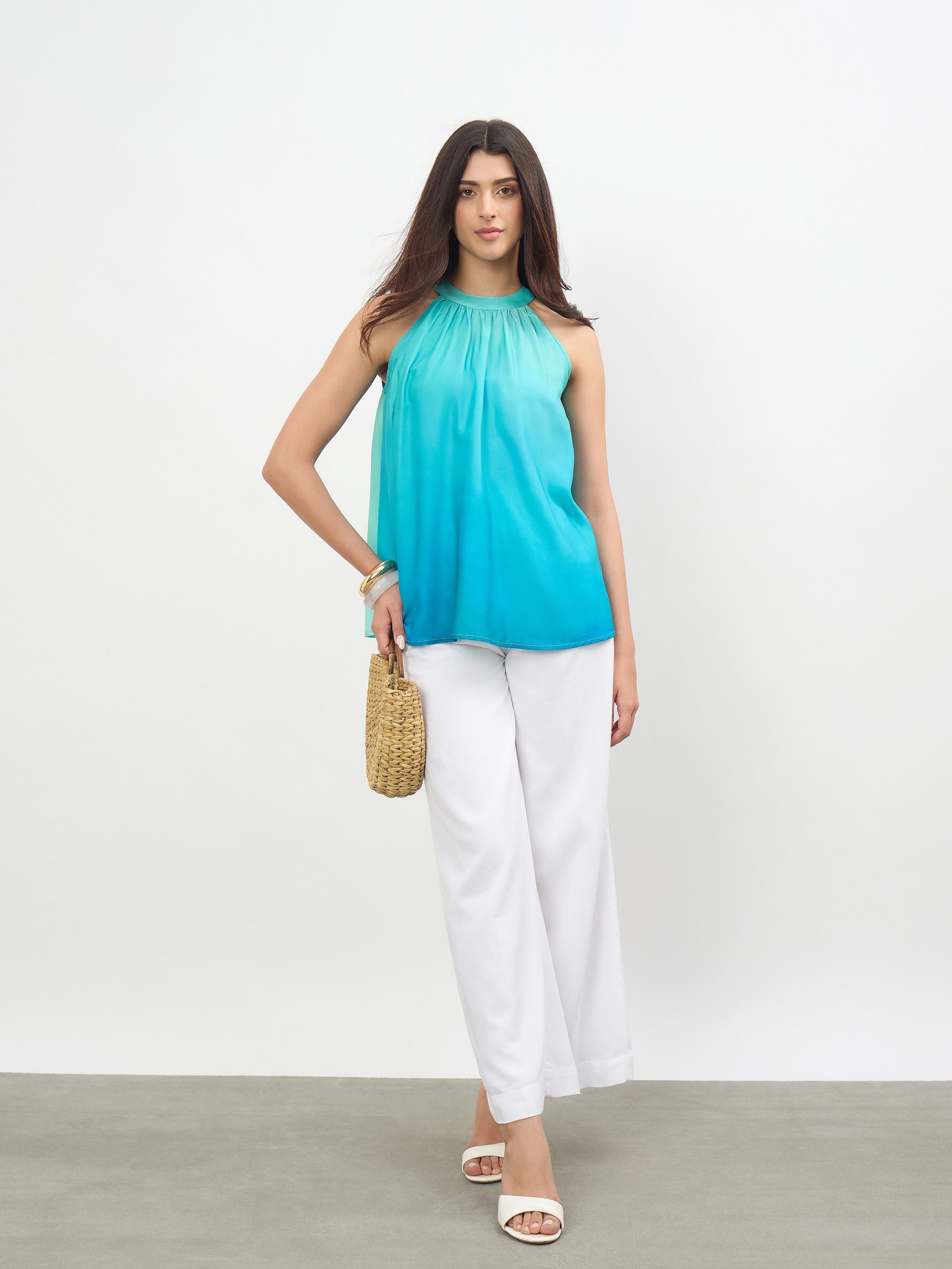 Sea Green Ombre Halter Neck A-Line Top