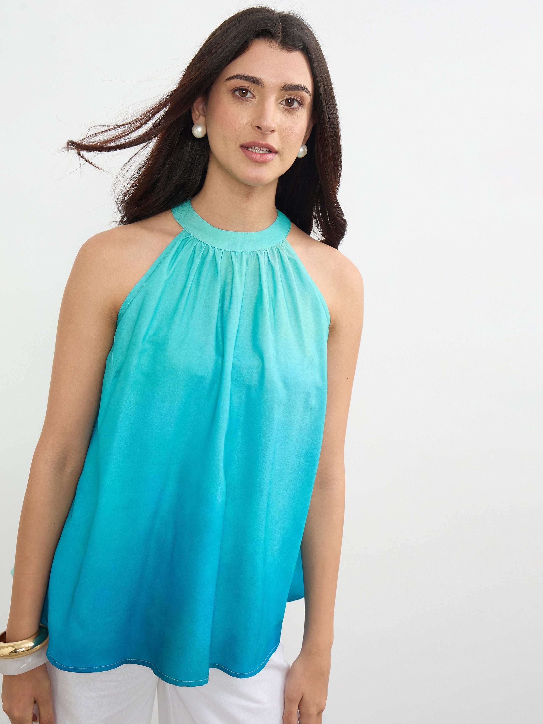 Sea Green Ombre Halter Neck A-Line Top