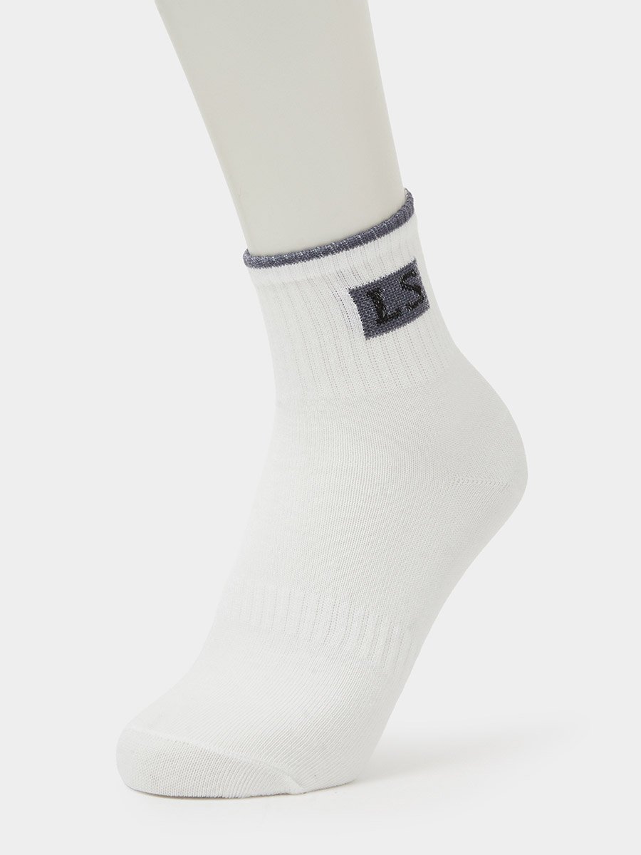 Pack of 5 - White Embroidered Detail Ribbed Cuff Crew Socks