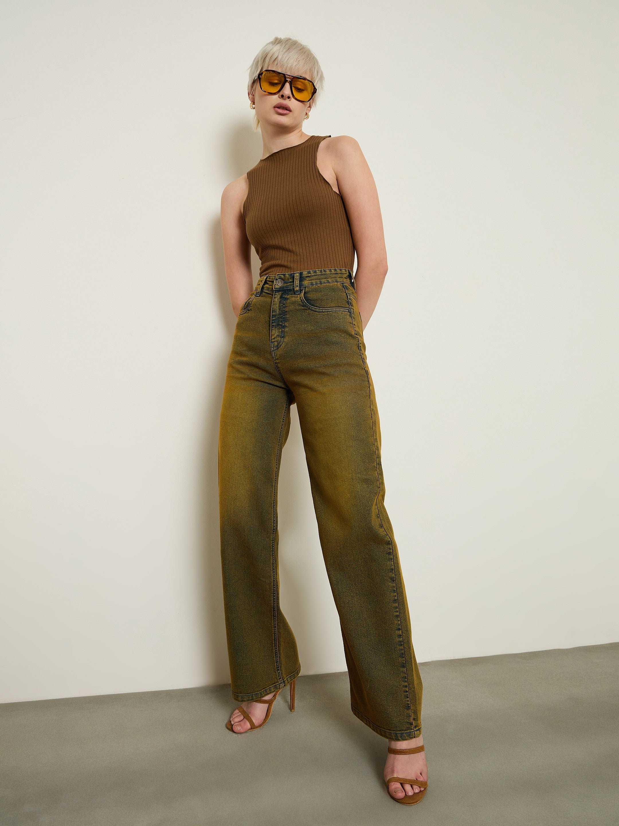 Rust Overdyed Wash High Rise Straight Jeans