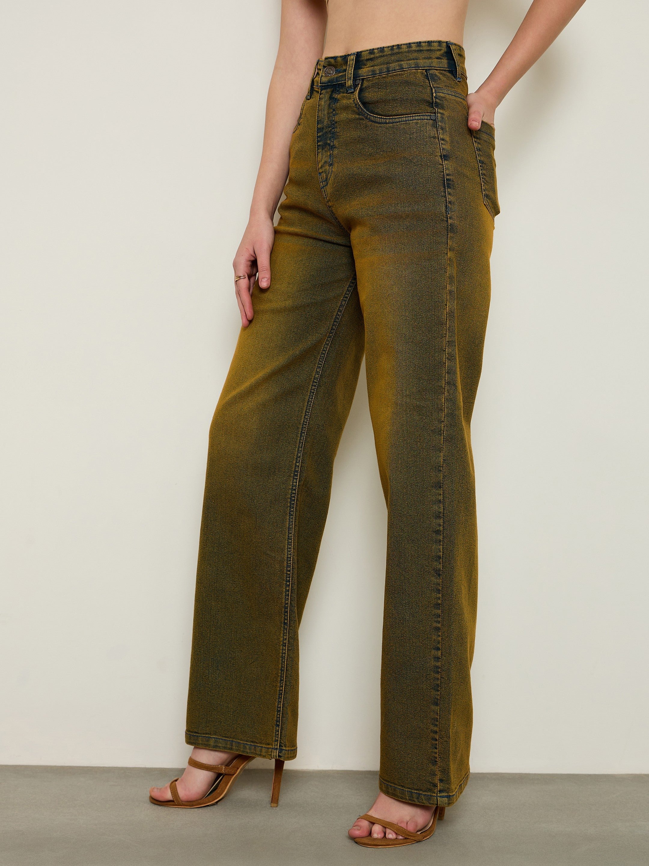 Rust Overdyed Wash High Rise Straight Jeans