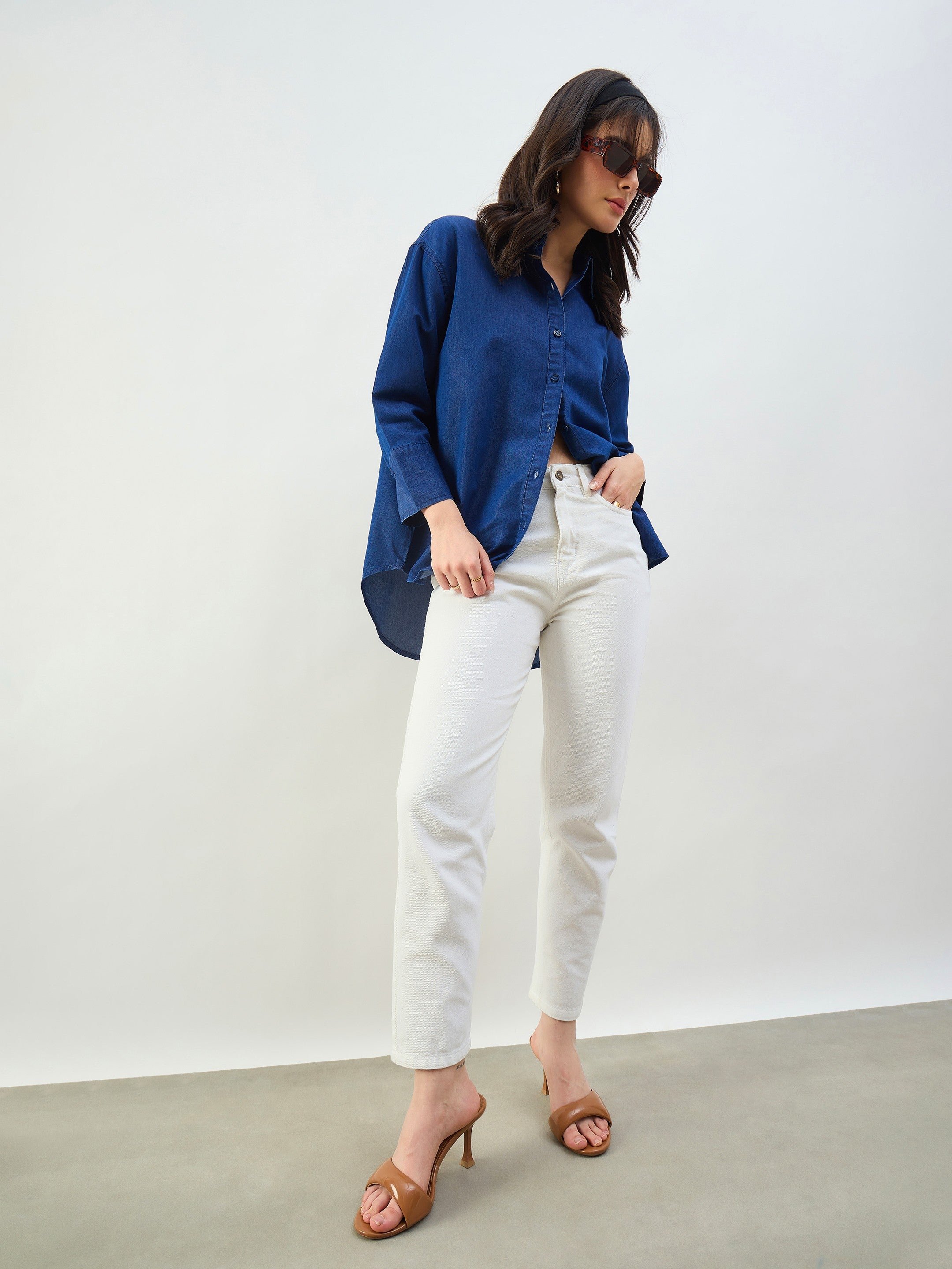 White Barrel Fit High Rise Jeans