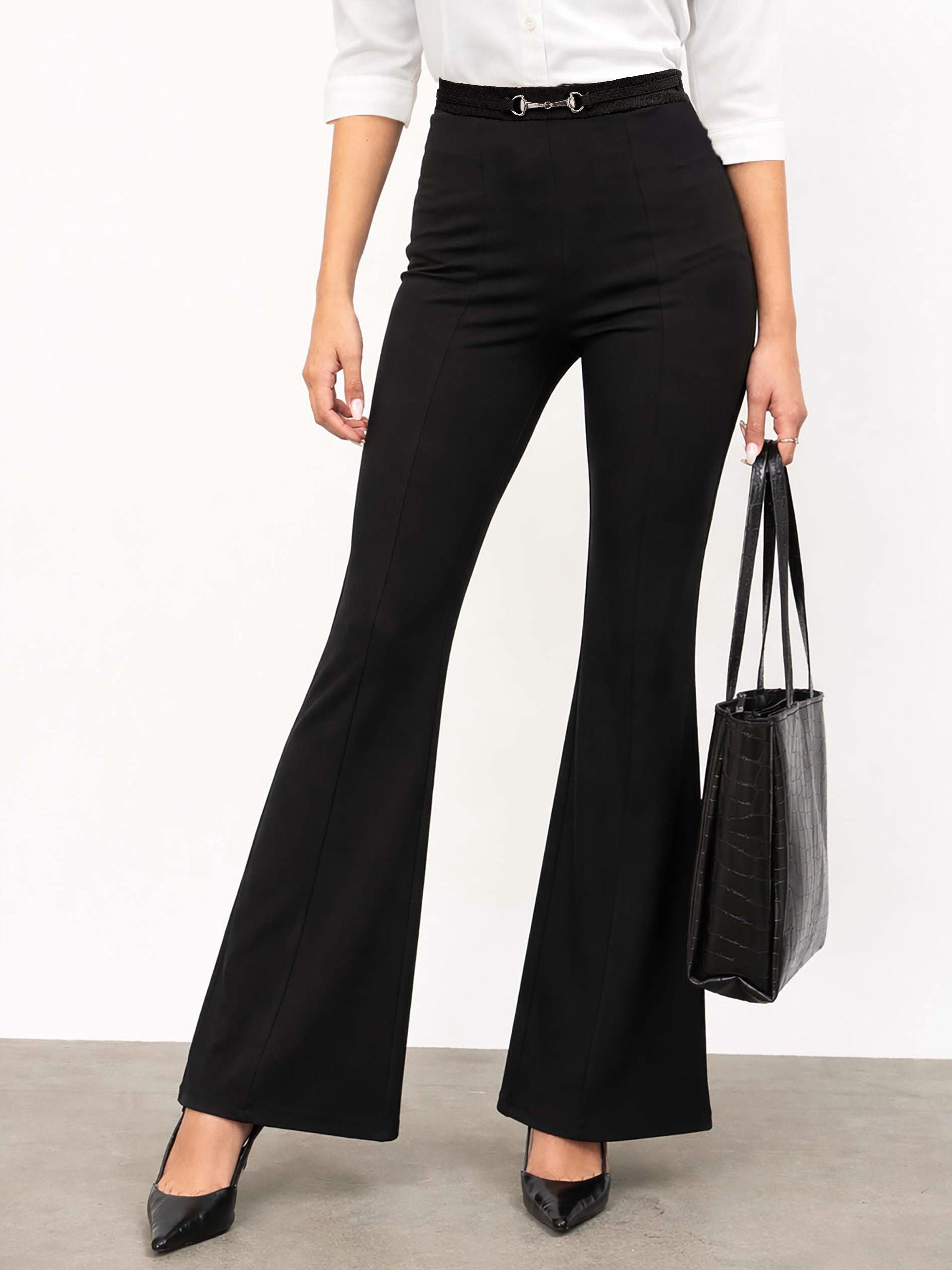 Black Front Metal Trim Flare Pants
