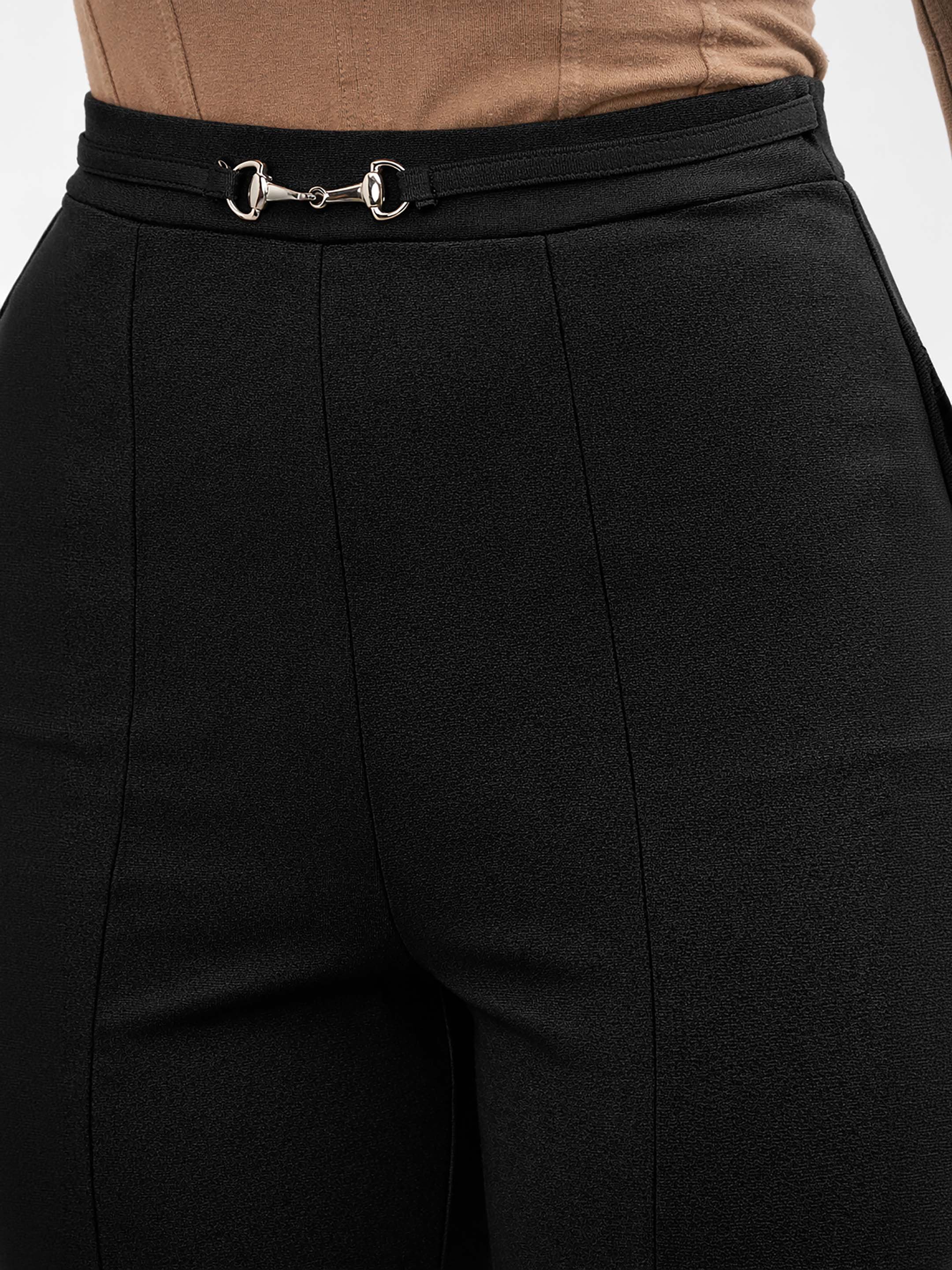 Black Front Metal Trim Flare Pants