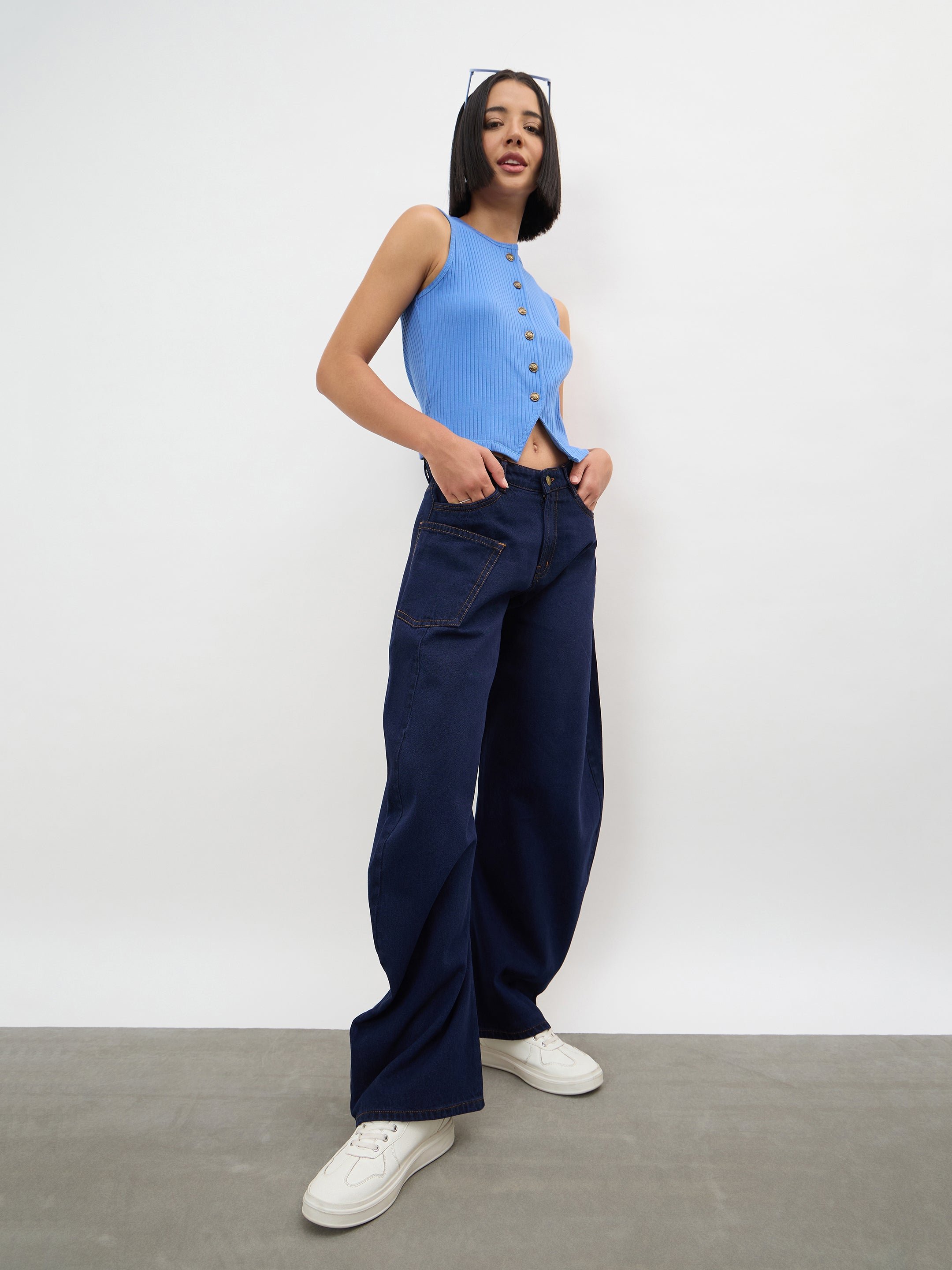 Dark Navy Side Seam Balloon Jeans