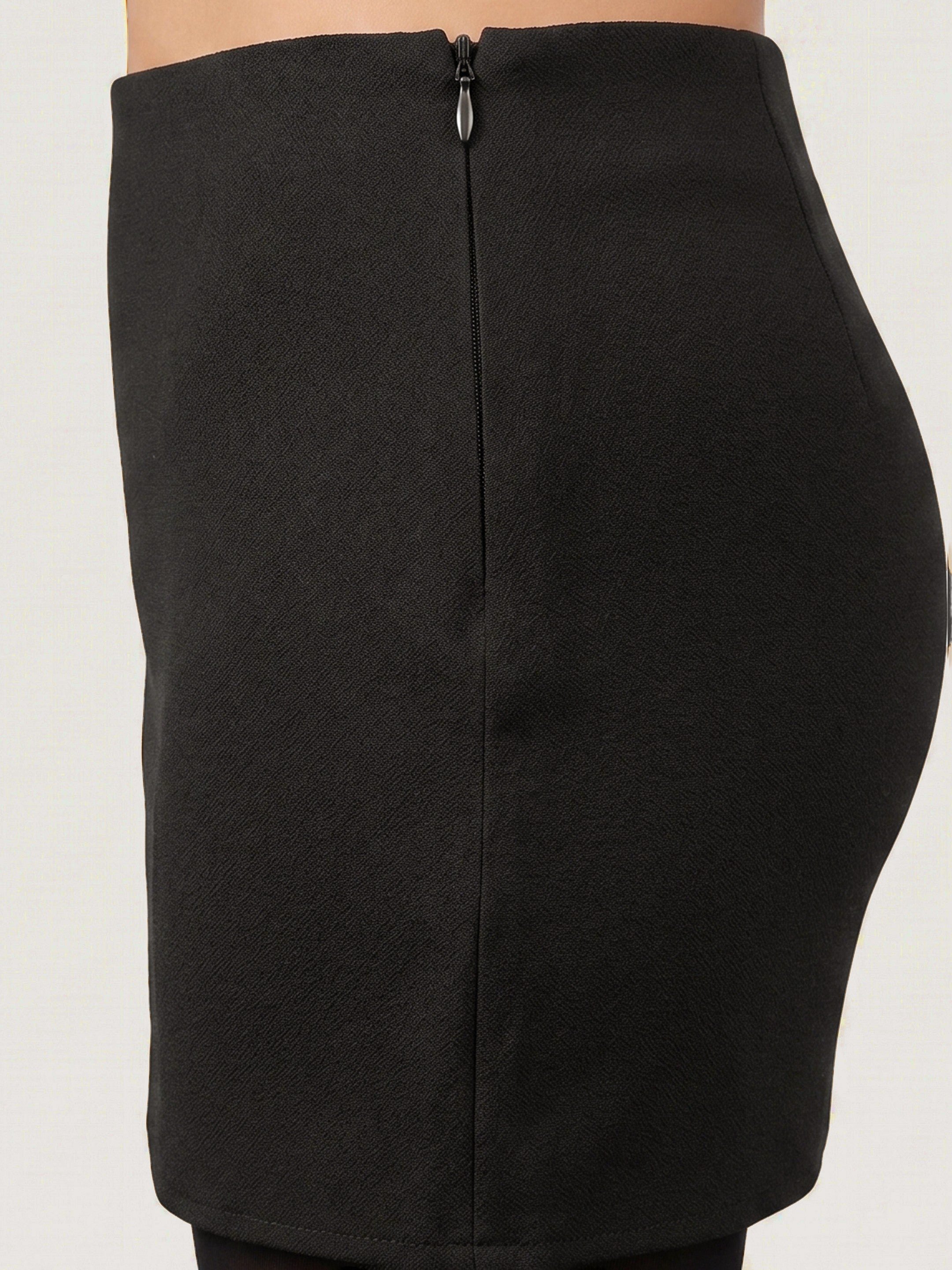 Black Solid Out Layer Skirt Pants