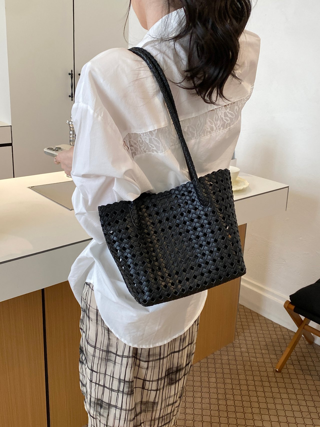 Woven Textured Shoulder Bag