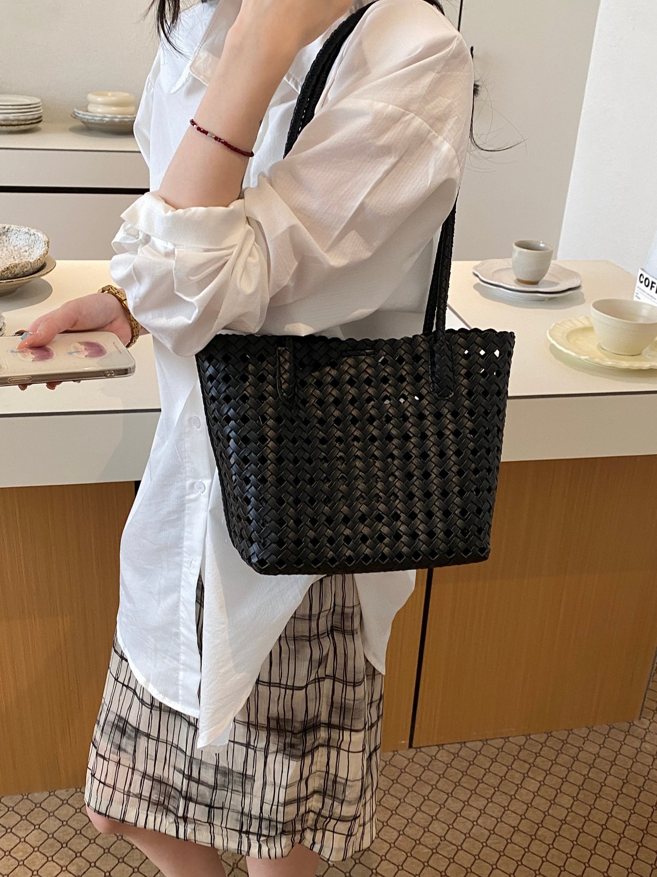Woven Textured Shoulder Bag