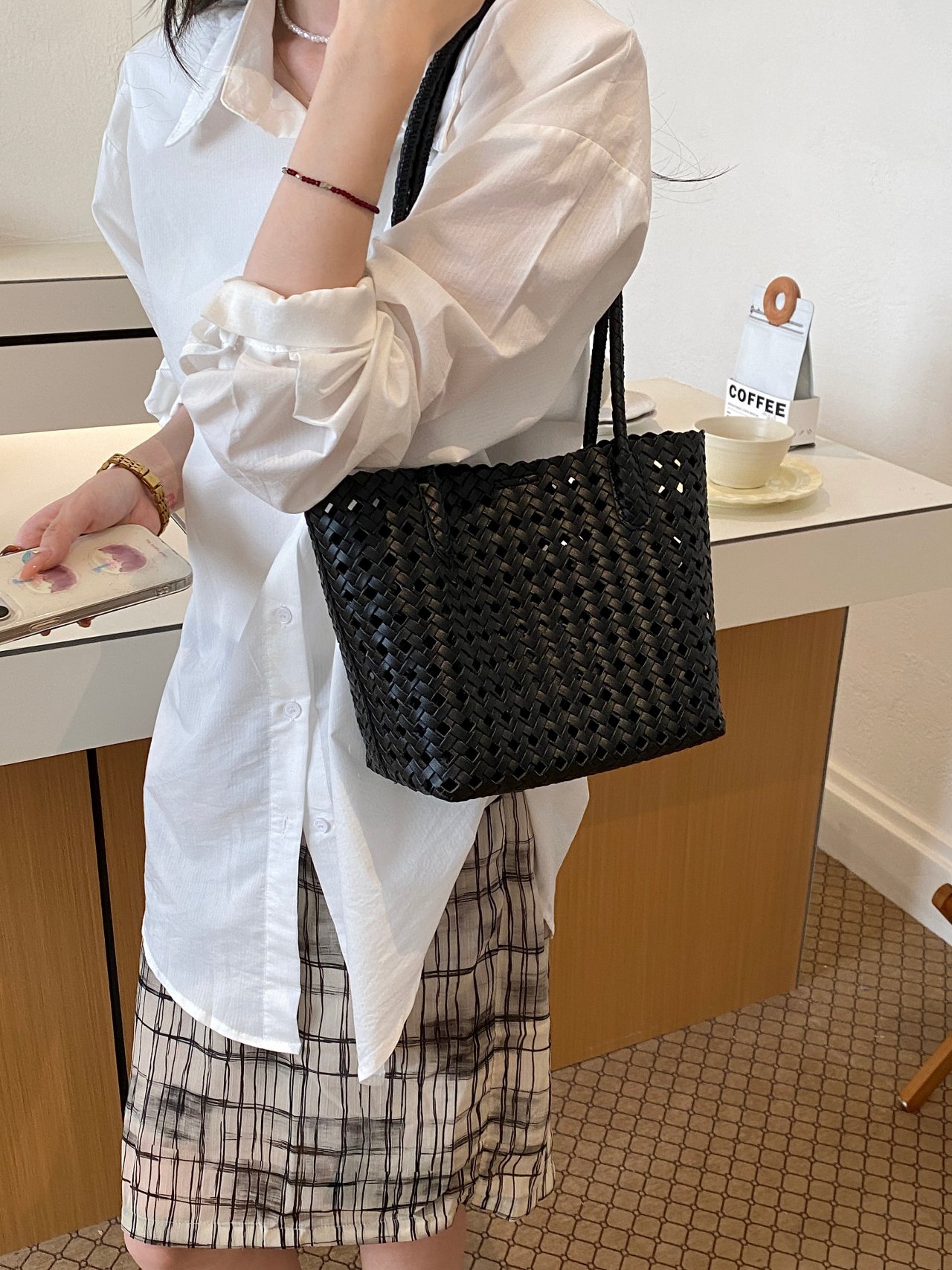 Woven Textured Shoulder Bag