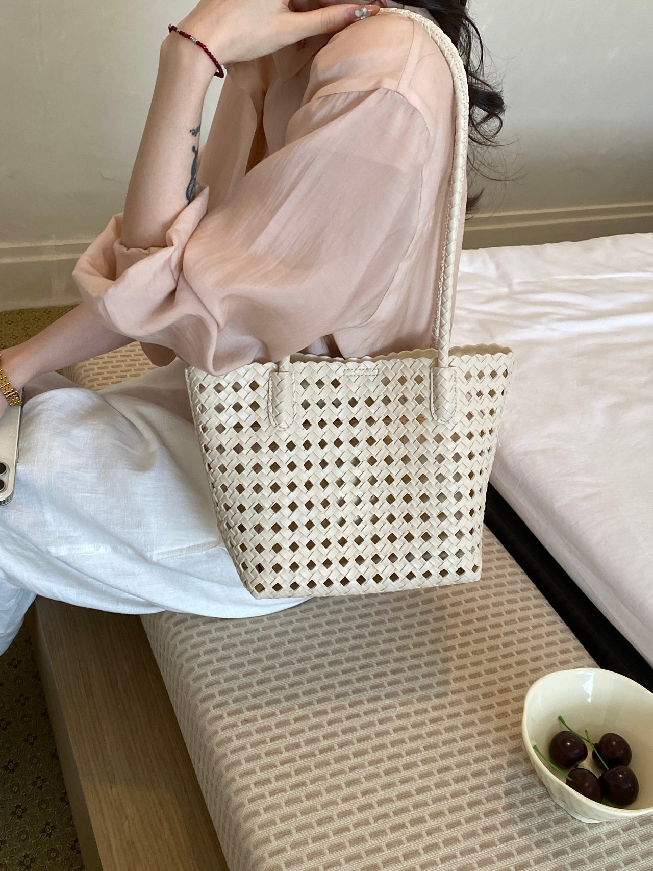 Woven Textured Shoulder Bag
