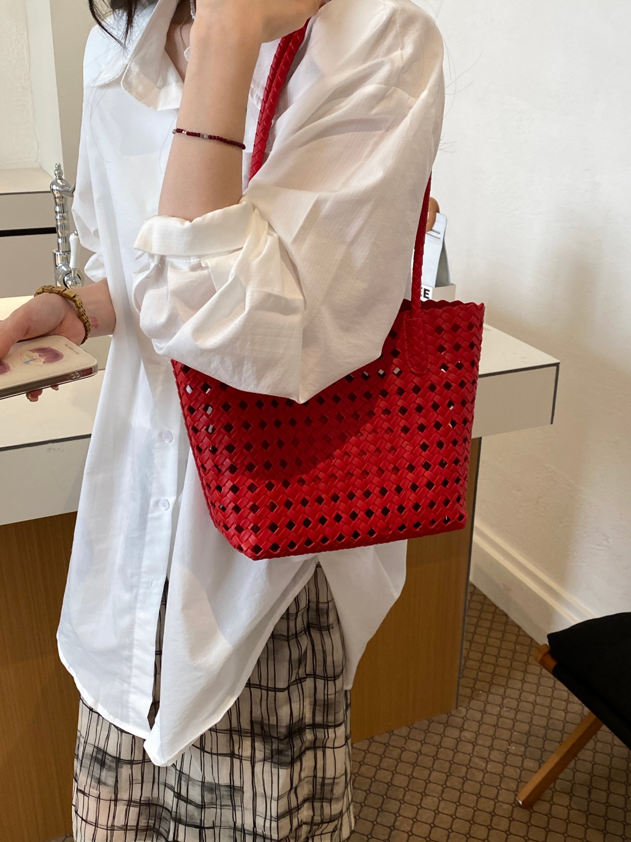 Woven Textured Shoulder Bag