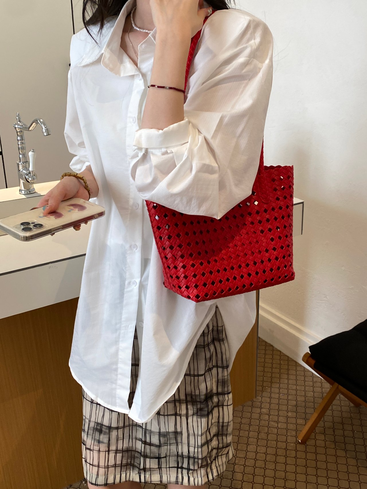 Woven Textured Shoulder Bag