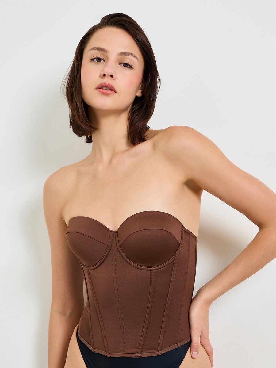 Coffee Brown Strapless Corset Top