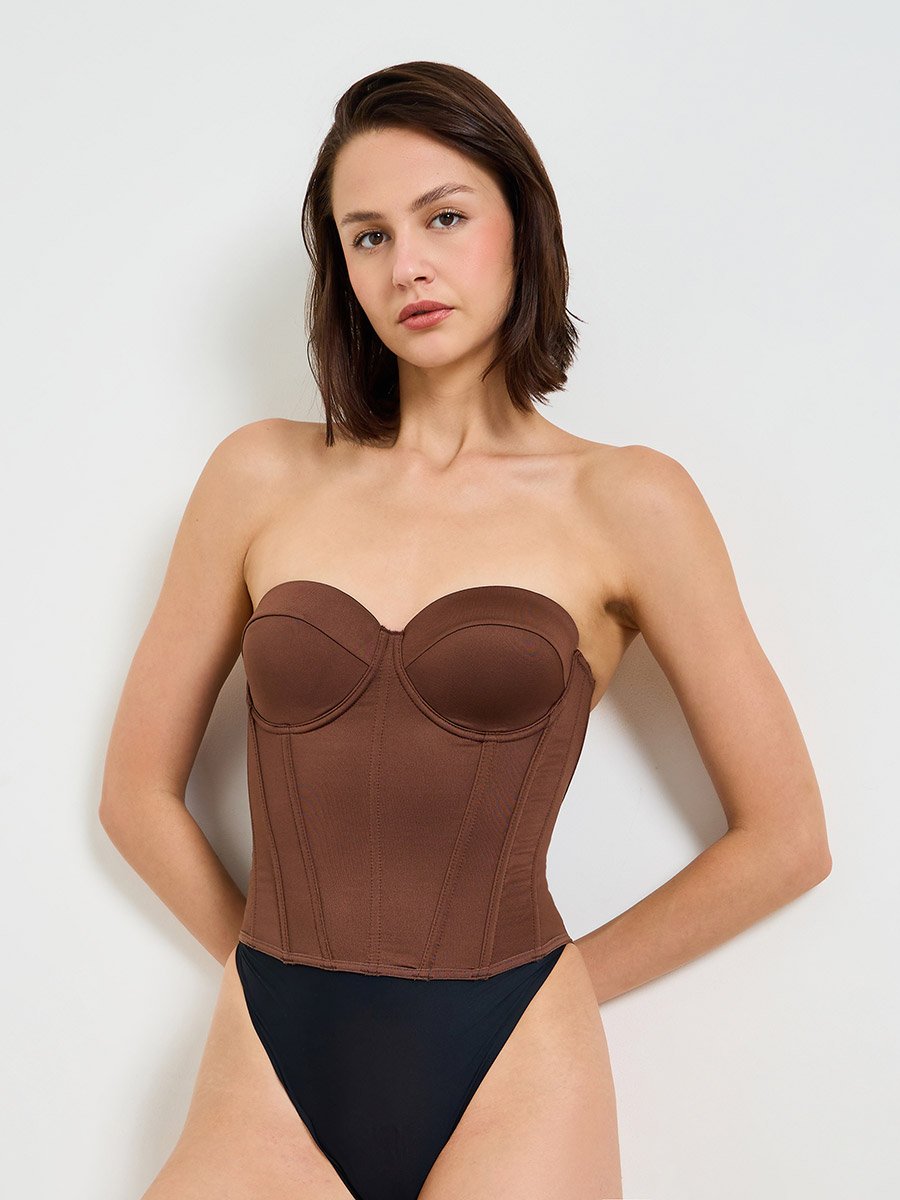 Coffee Brown Strapless Corset Top