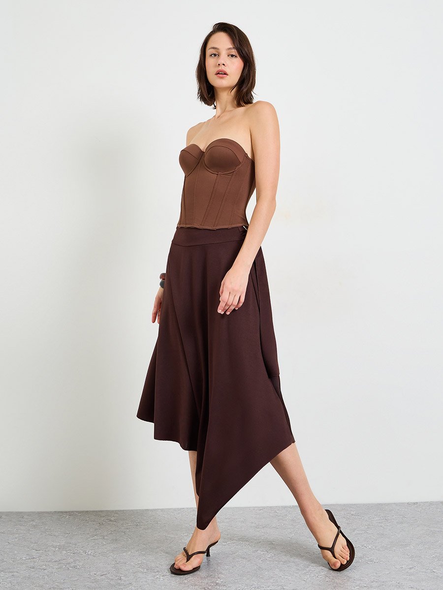 Coffee Brown Strapless Corset Top