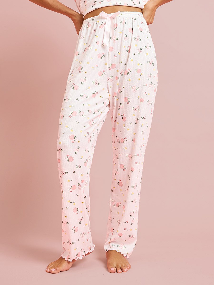 White Floral Print Top and Pyjama Set