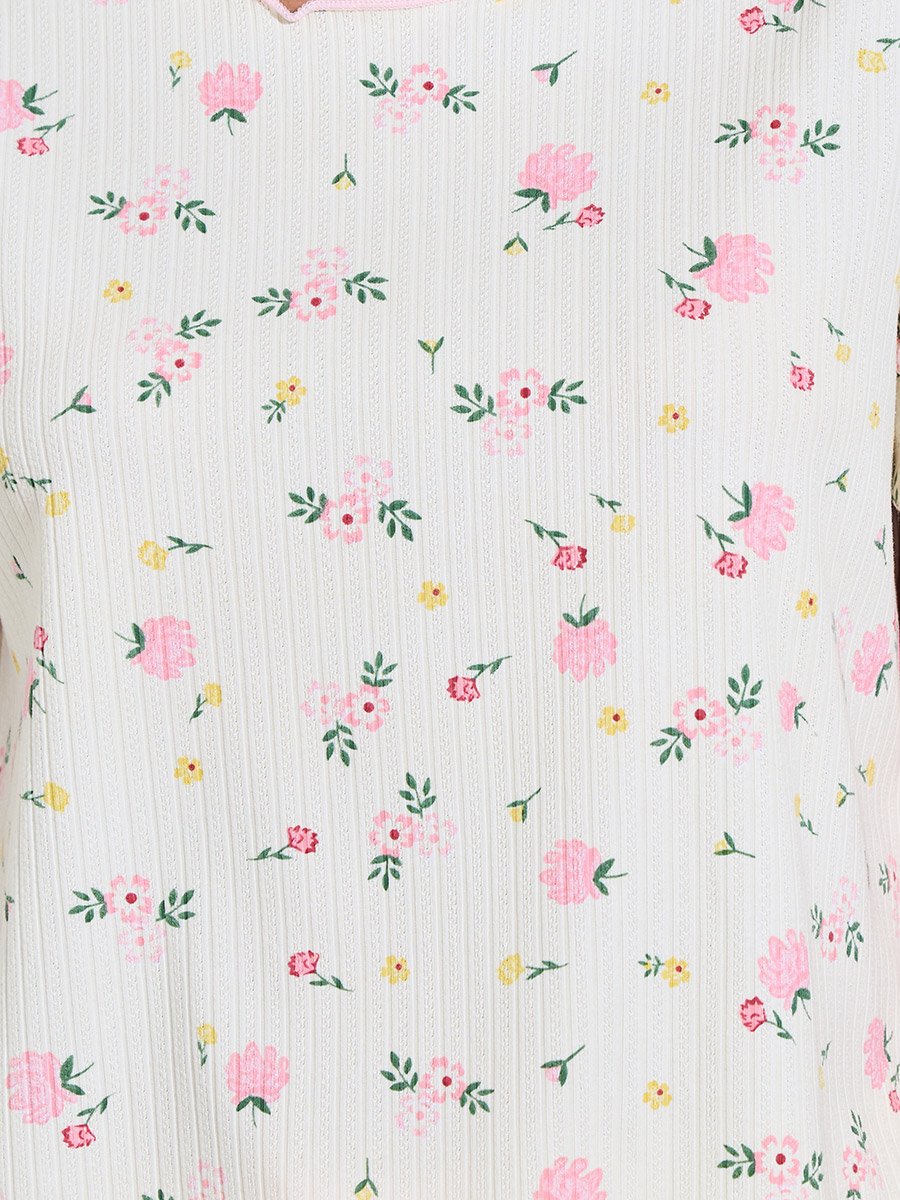 Cream Floral Print Top and Pyjama Set