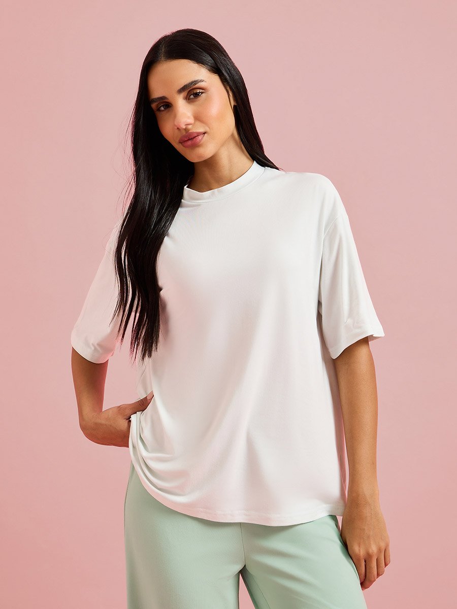 Color Block Solid T-Shirt and Wide leg Pants Pyjama Set