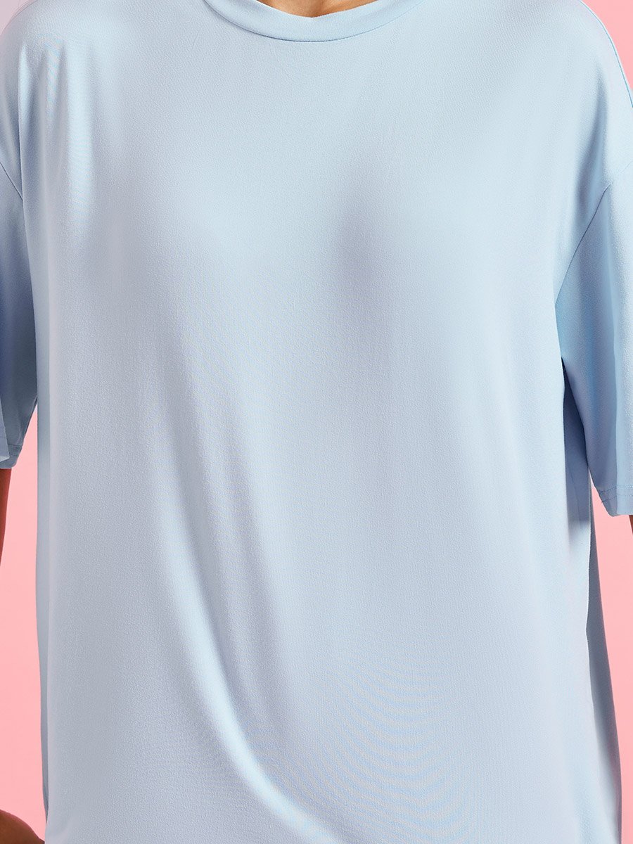Color Block Solid Short Sleeves T-Shirt and Wide Leg Pants Pyjama Set