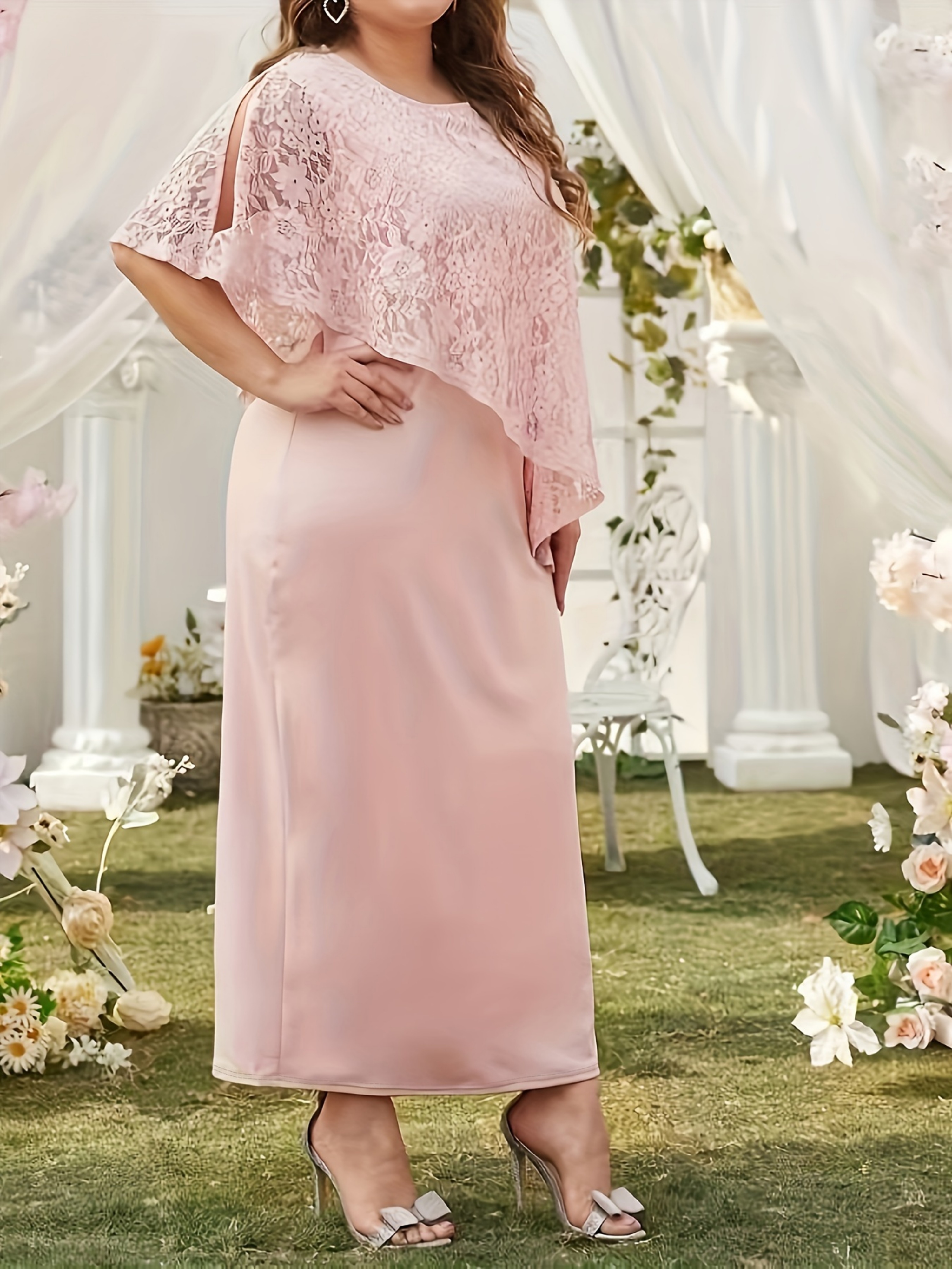Light Pink Lace Overlay Maxi Dress