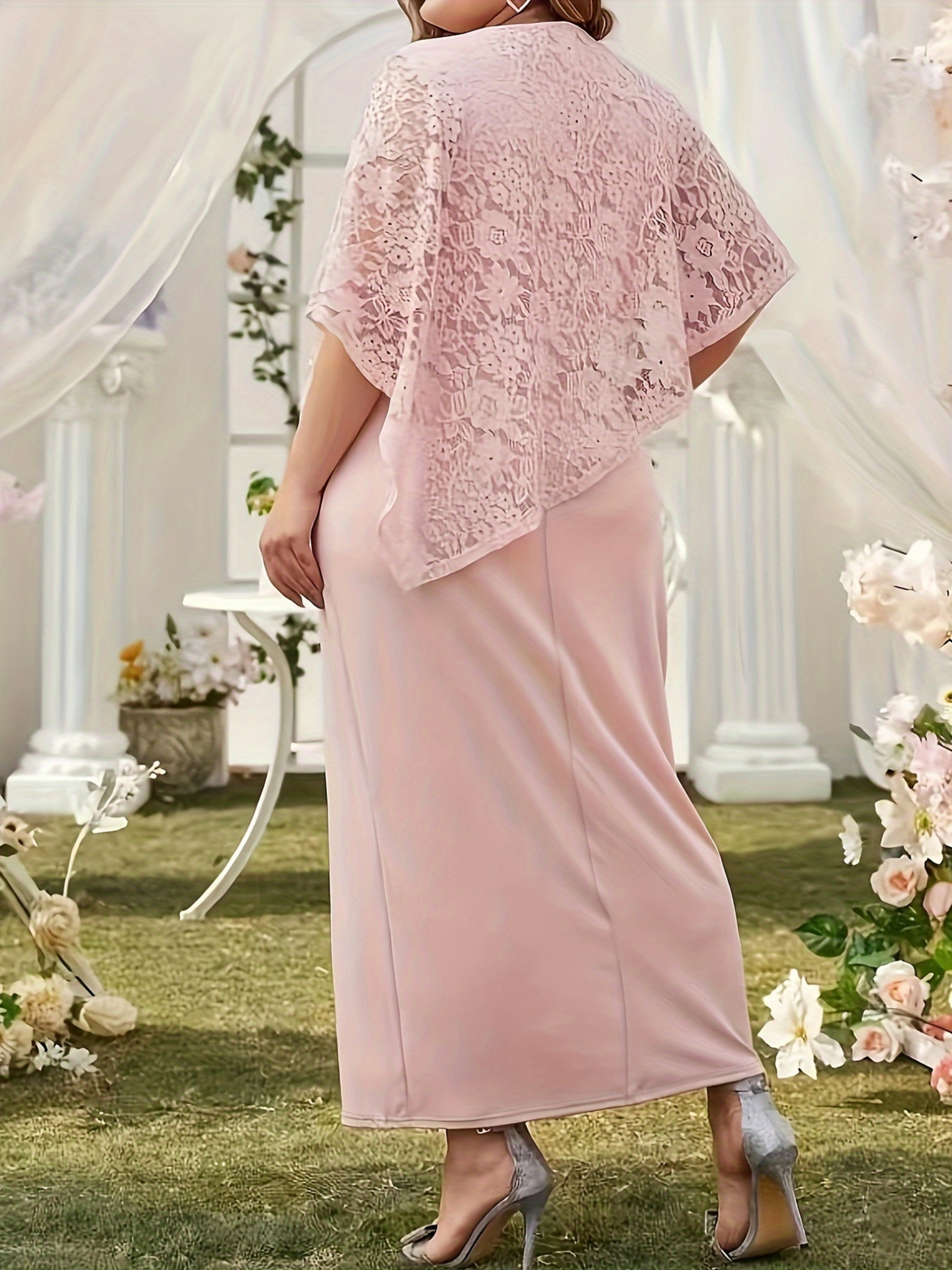 Light Pink Lace Overlay Maxi Dress