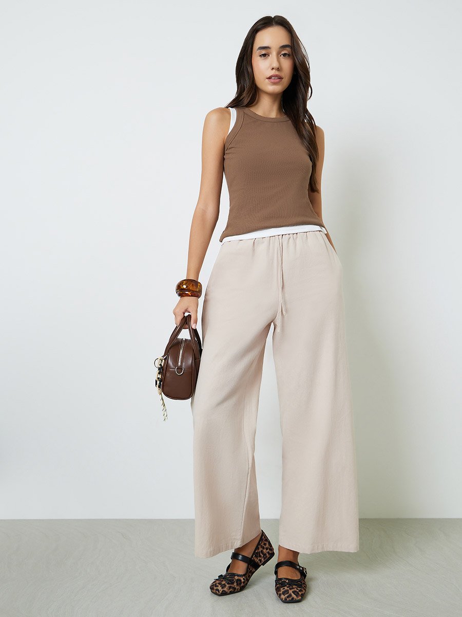 Beige Wide Leg Pants