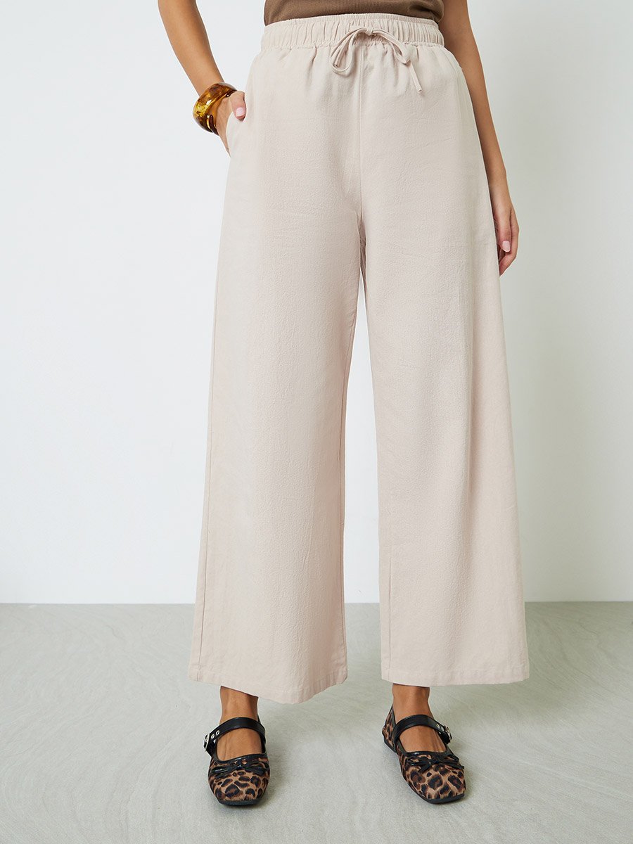 Beige Wide Leg Pants