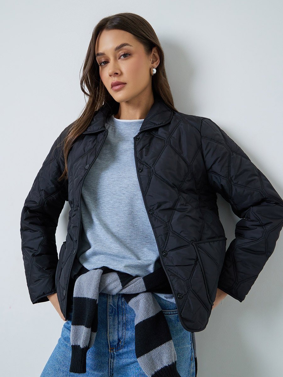 Black Regular Fit Quilted Shacket