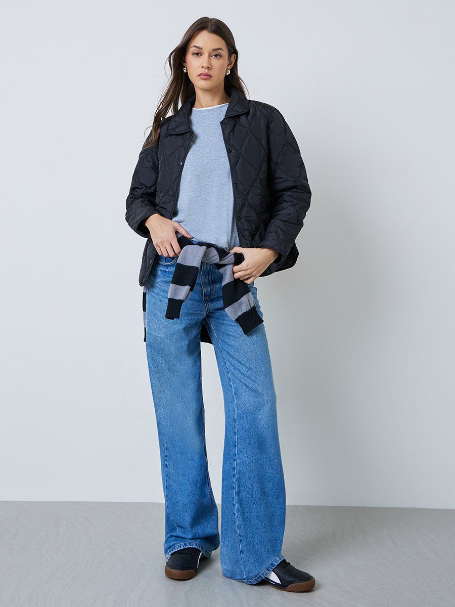 Black Regular Fit Quilted Shacket