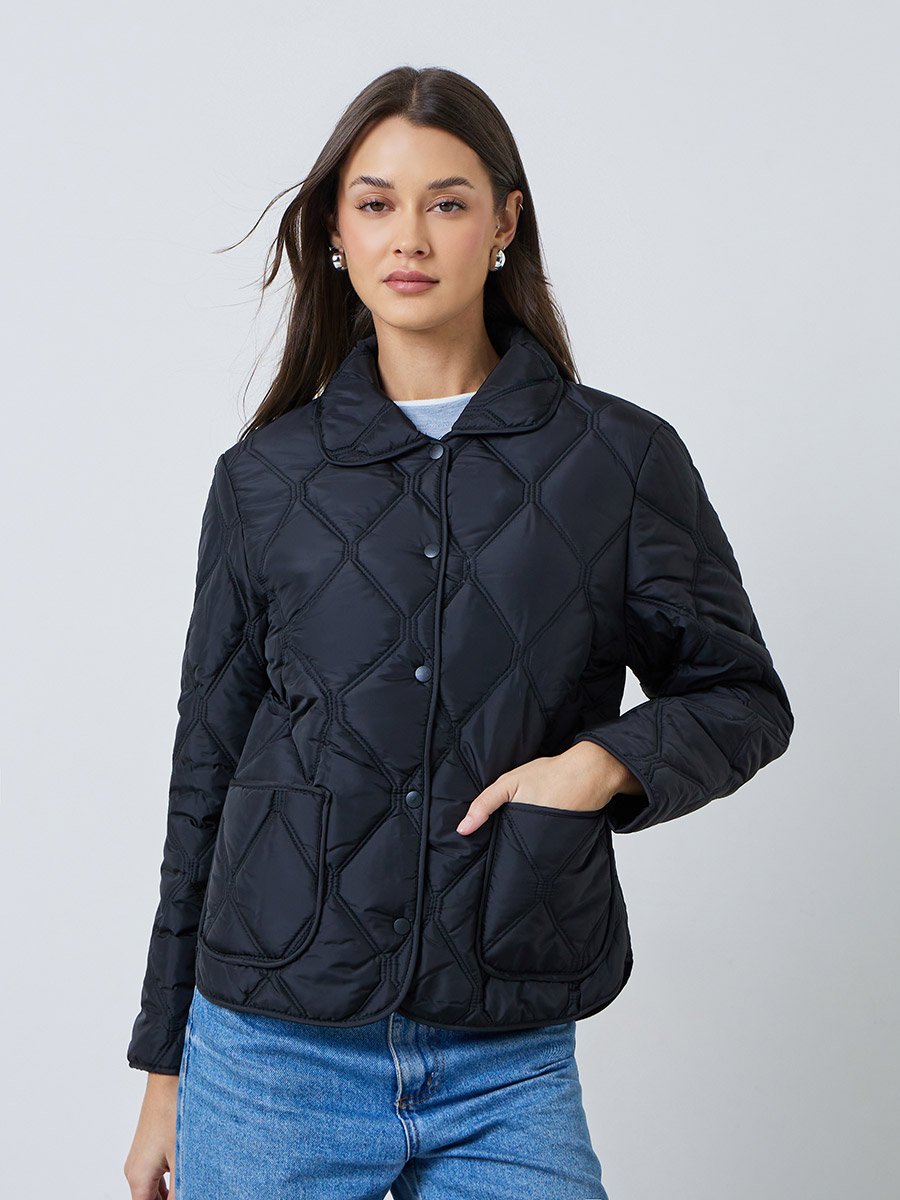 Black Regular Fit Quilted Shacket
