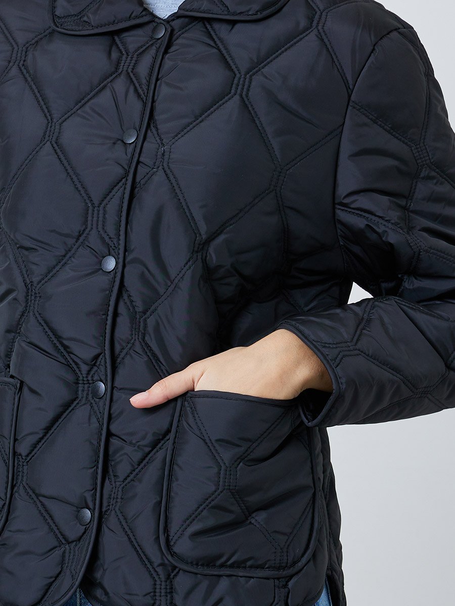 Black Regular Fit Quilted Shacket