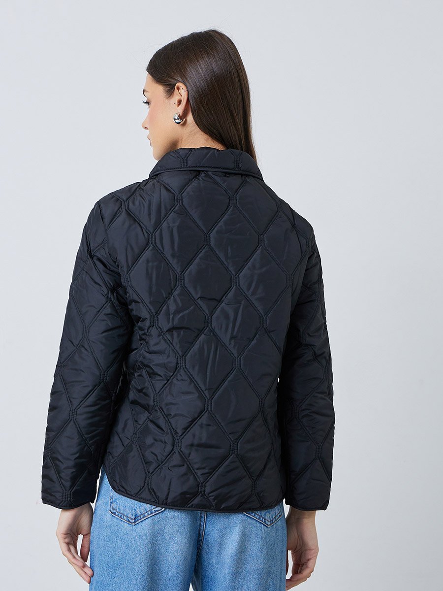 Black Regular Fit Quilted Shacket