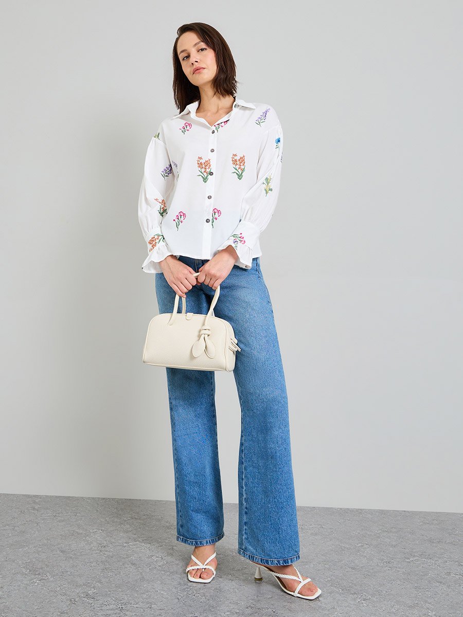Floral Embroidered White Shirt