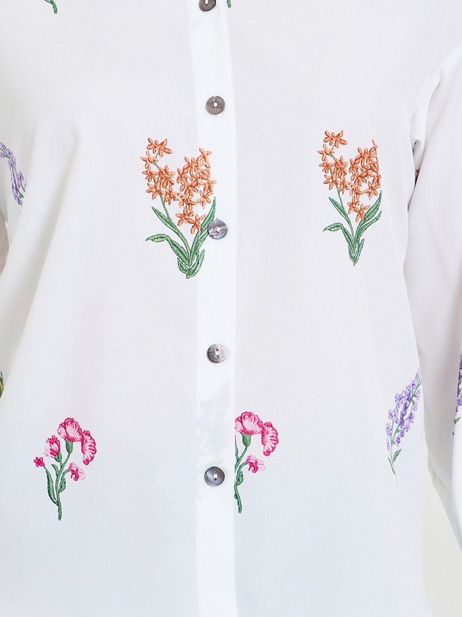 Floral Embroidered White Shirt