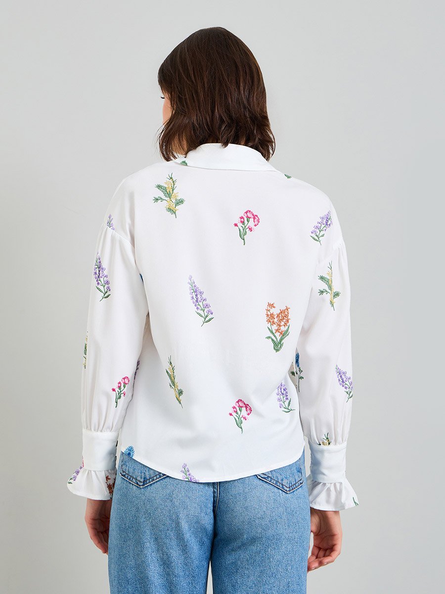 Floral Embroidered White Shirt