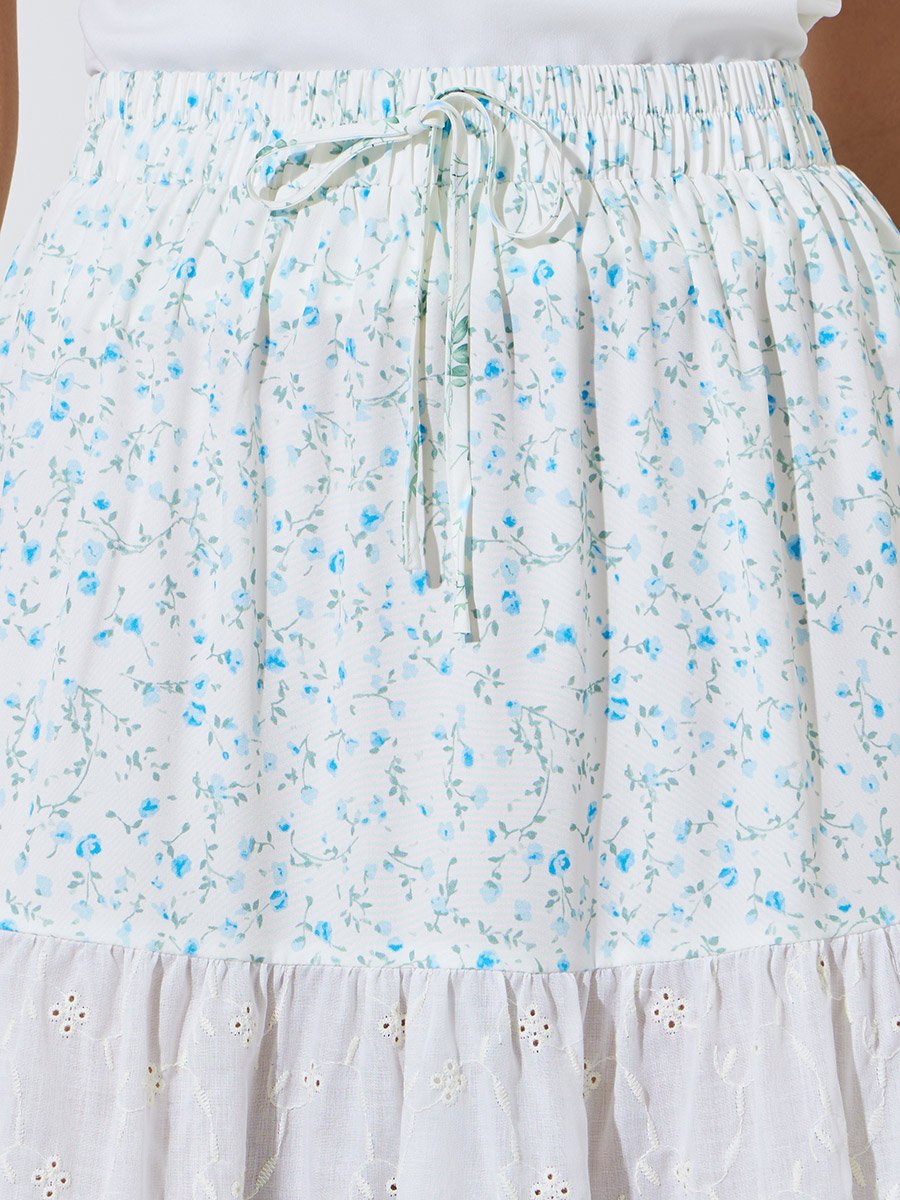Floral Tiered Eyelet Midi Skirt